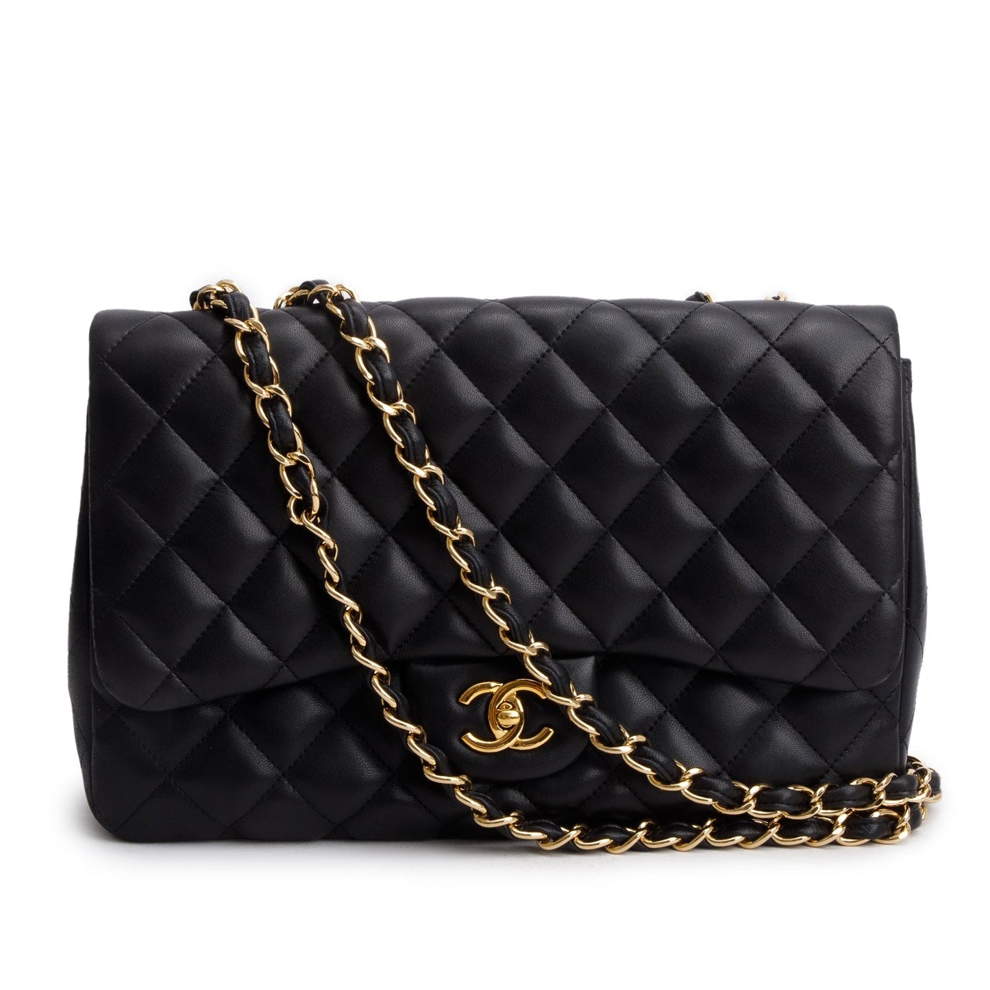 Chanel Quilted Classic Jumbo Single Flap Lambskin Black Travel Bag