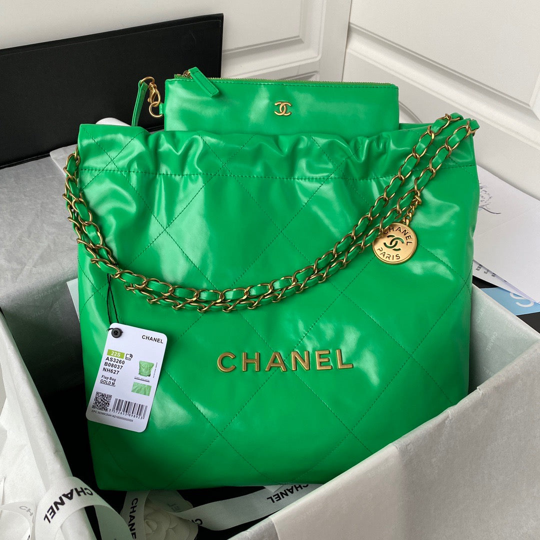 CHL 22 Hardware Shiny , Green Gold Shoulder Bag
