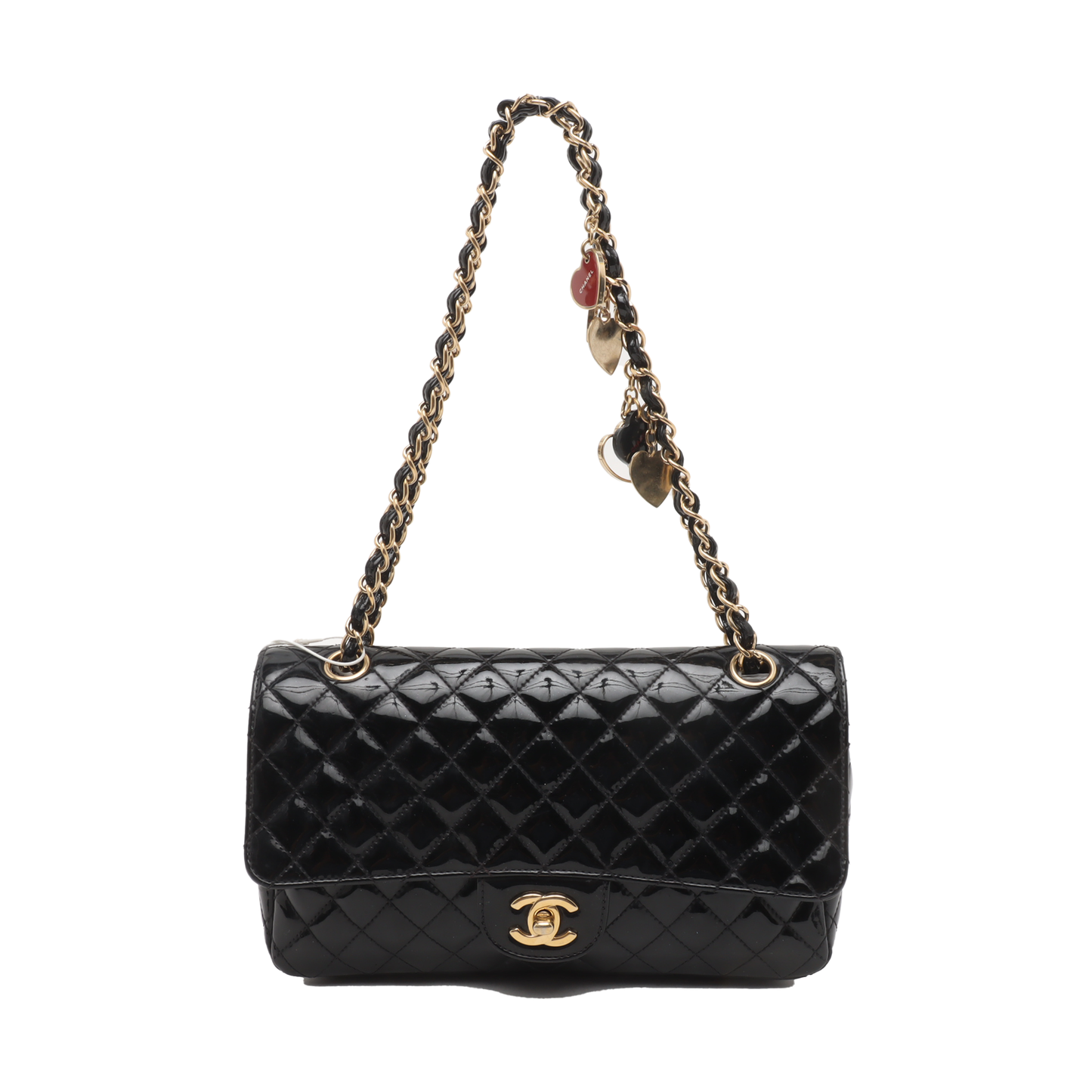 Chanel Classic Flap Patent HW Seasonal Black Gold Leather Handbag