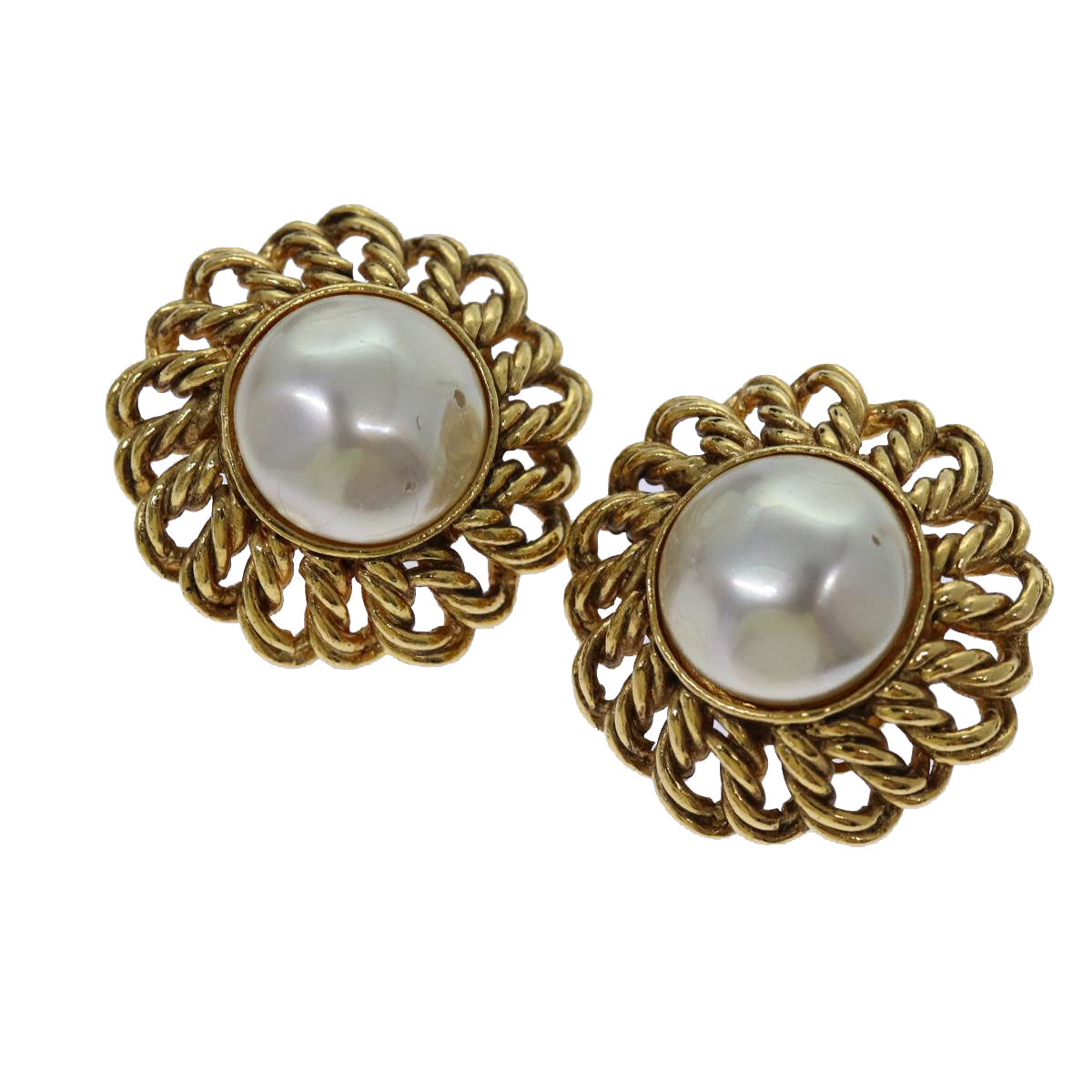 Chanel Coco Mark Earring Metal Gold Cc Auth