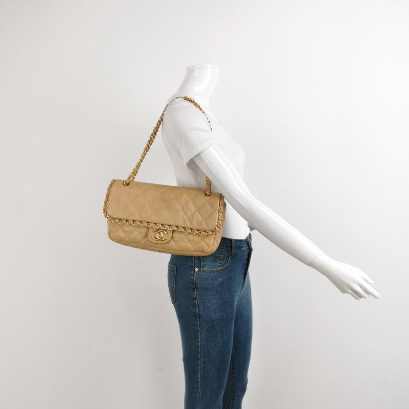 Chanel Me Around Flap Calfskin Beige Leather Shoulder Bag