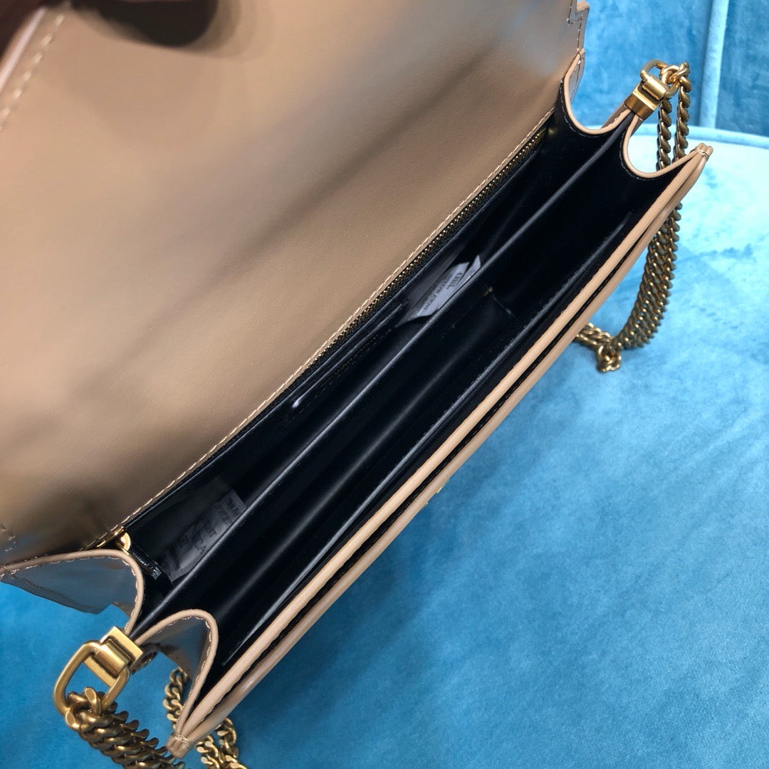 YSL Saint Laurent Cassandra Dark 8.7in 22cm Beige Medium Chain Handbag