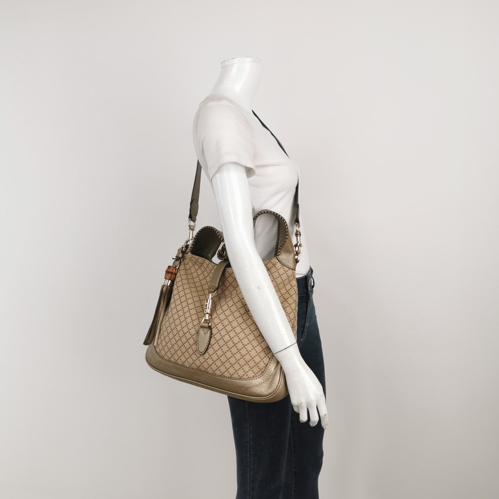 Gucci Jackie Soft Monogram Leather Canvas Green Travel Bag