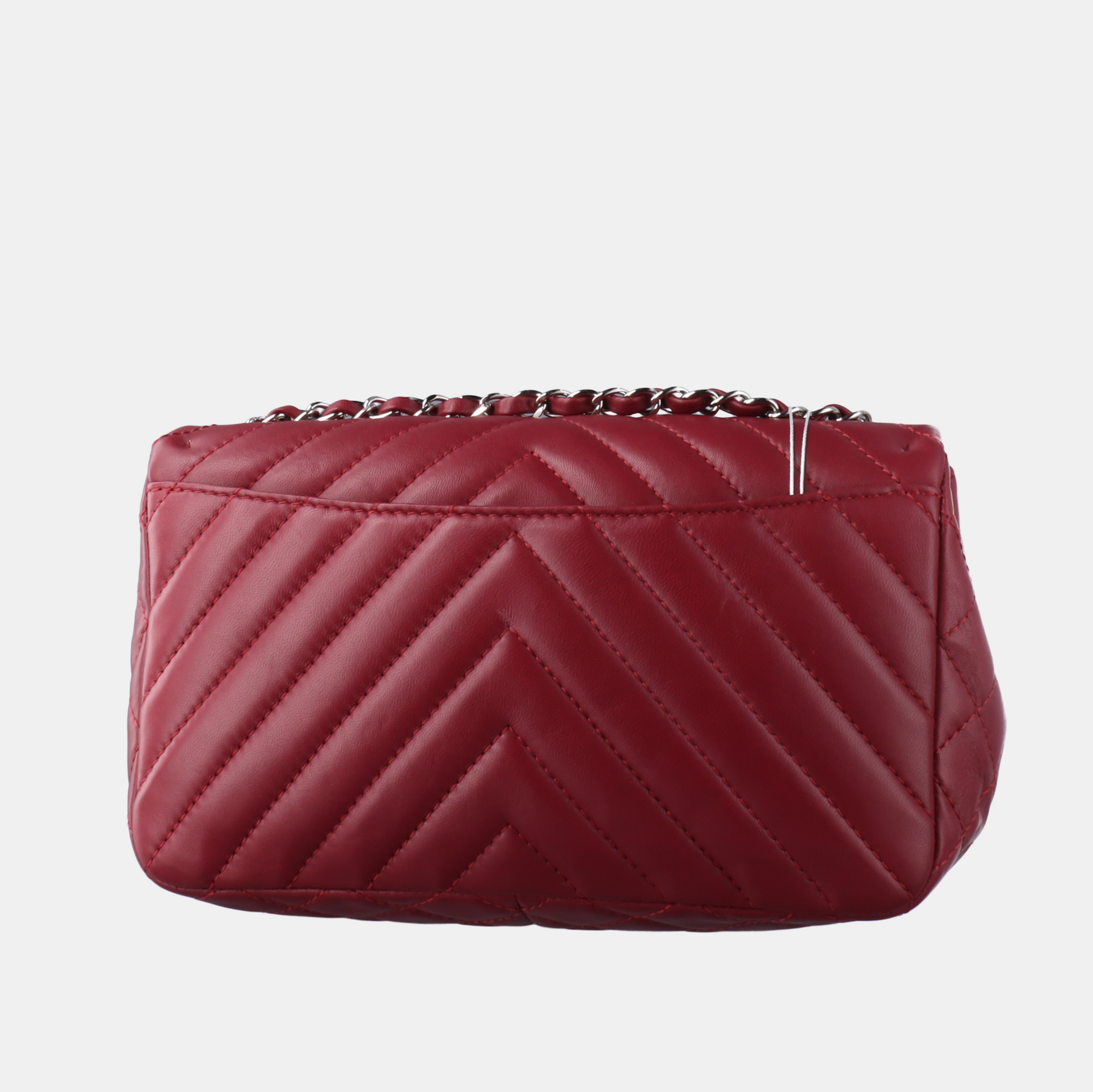 Chanel Classic Flap Chevron Burgundy Quilted Lambskin Leather Handbag Lambskin Leather