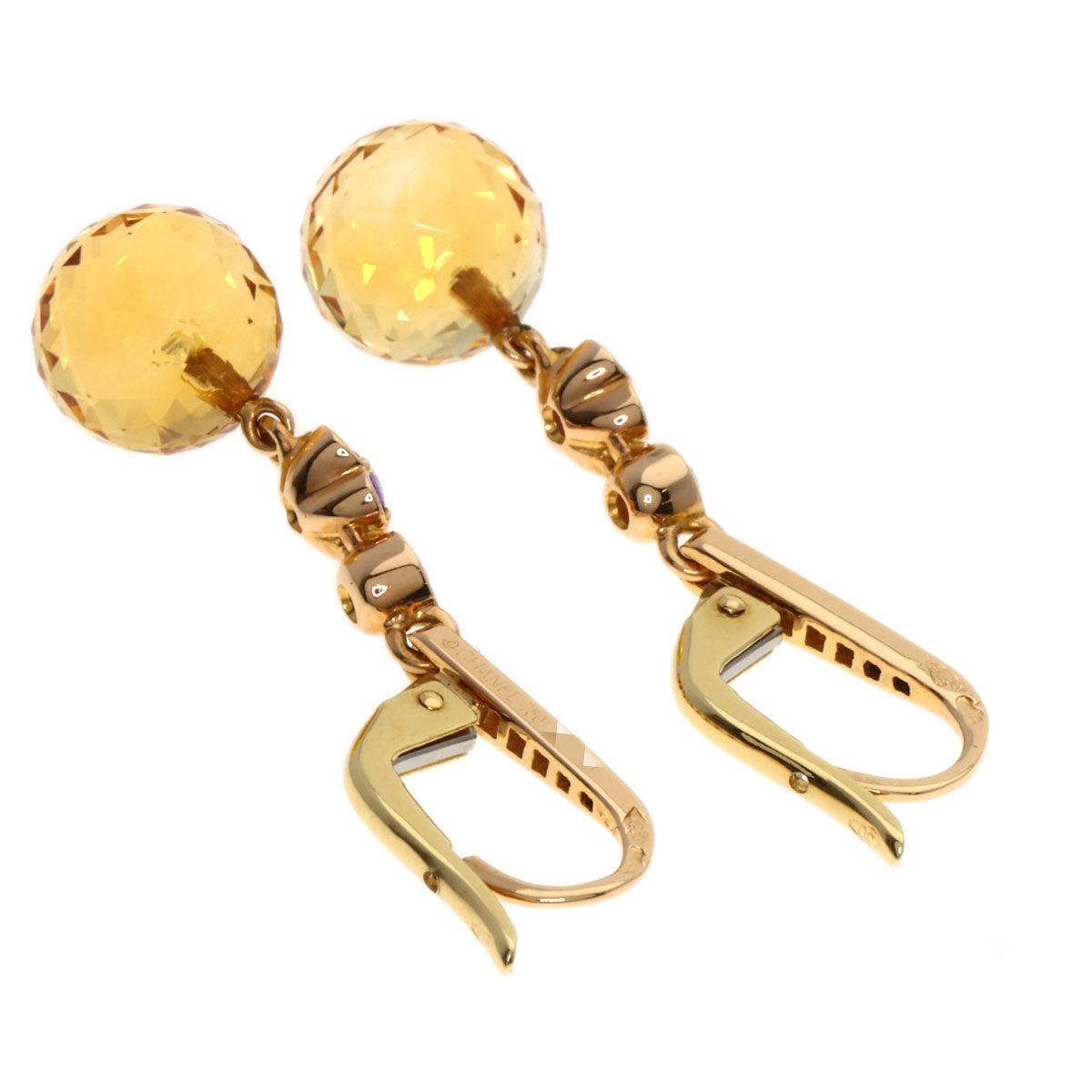 Chanel Pierce 18K Yellow Mademoiselle Citrine Sapphire Gold Jewelry