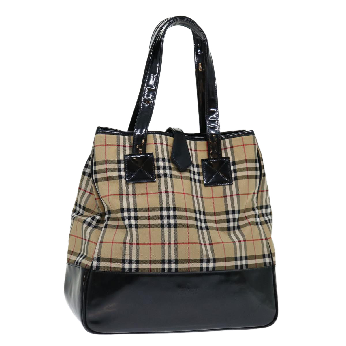 Burberry Luxury ss Nova Check Label Tote Bag Auth Canvas Black Beige