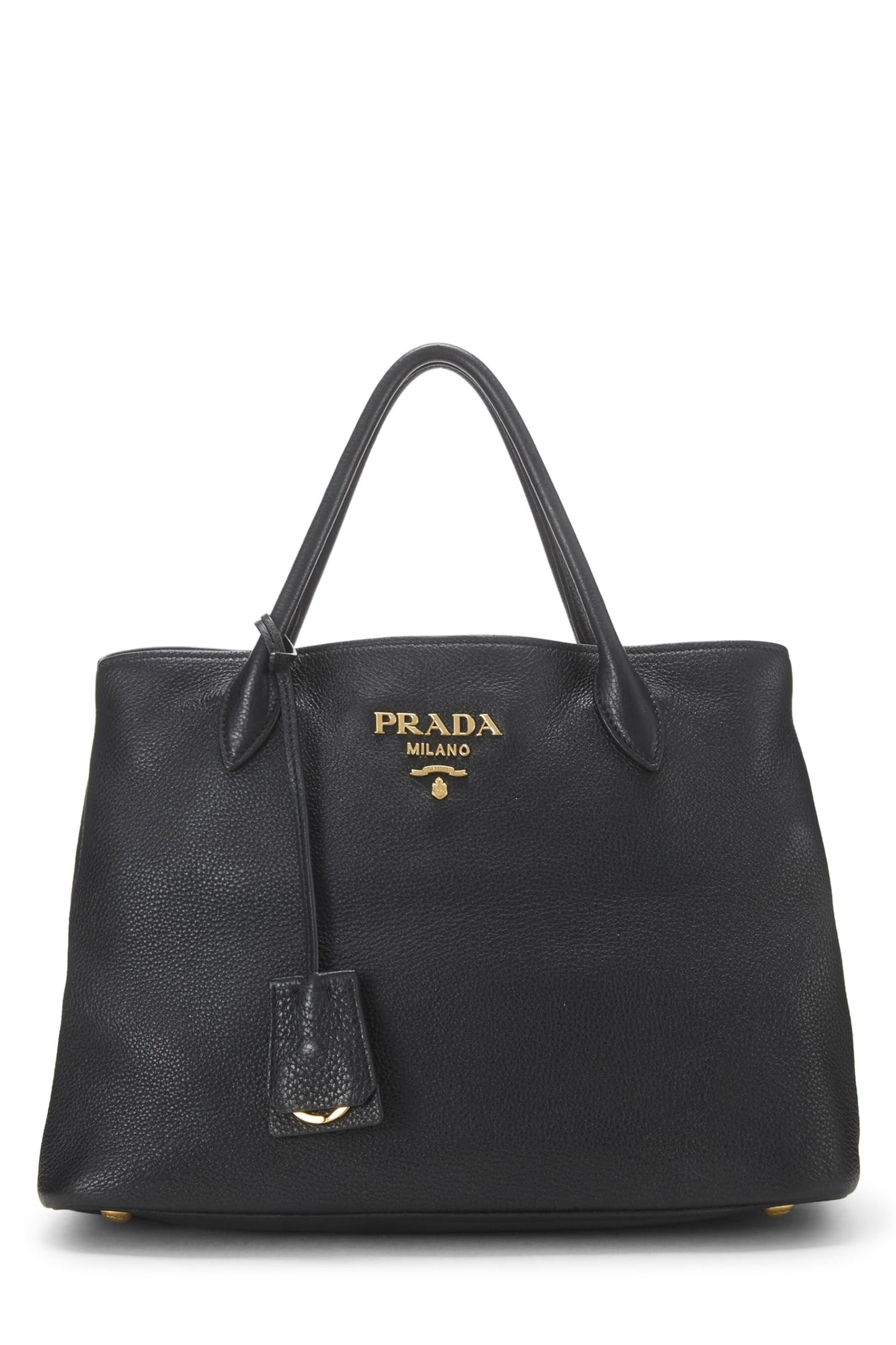 Prada Daino Double Snap Tote Vitello Black Medium Tote Bag