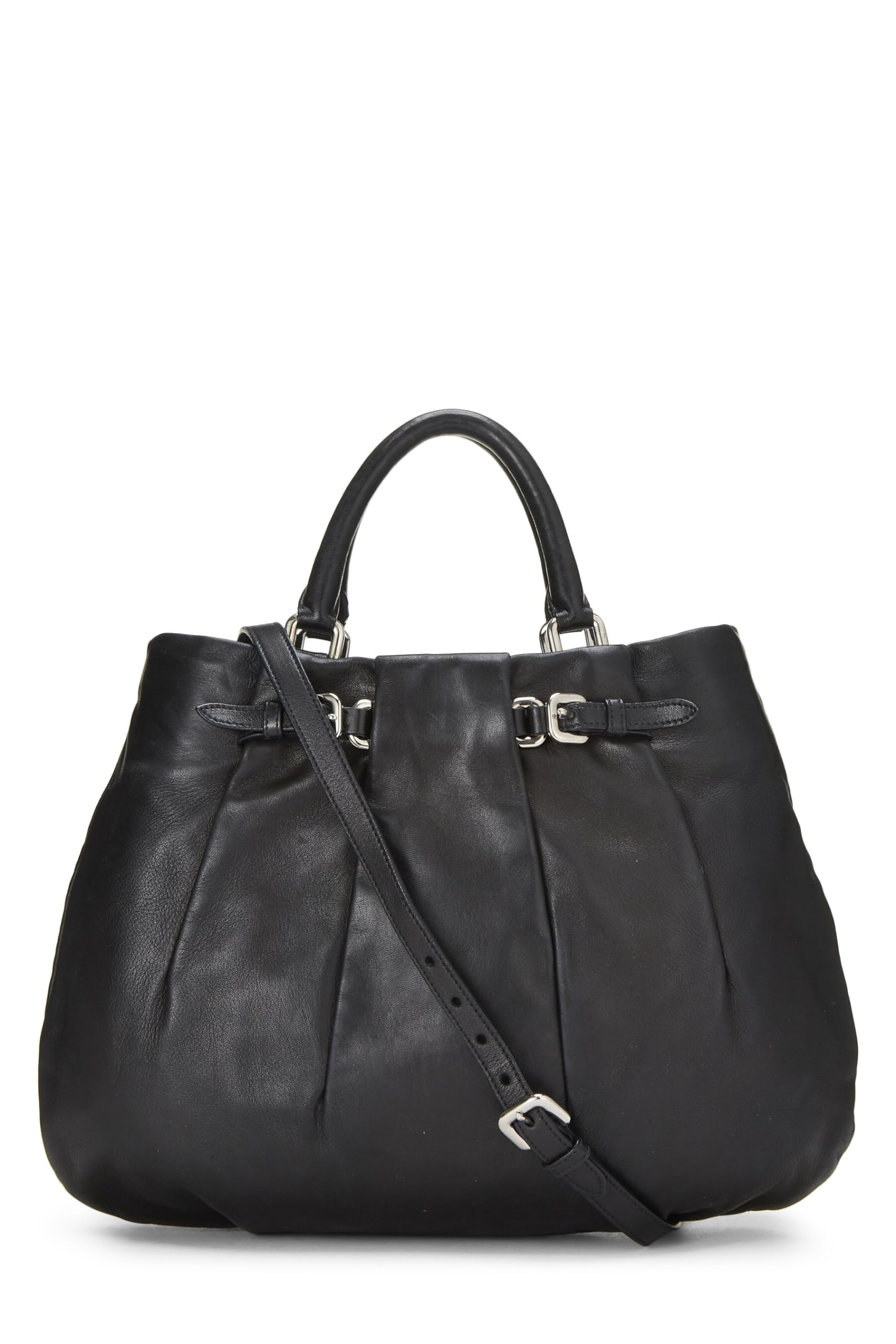 Prada Calfskin Convertible Handbag Black Travel Bag