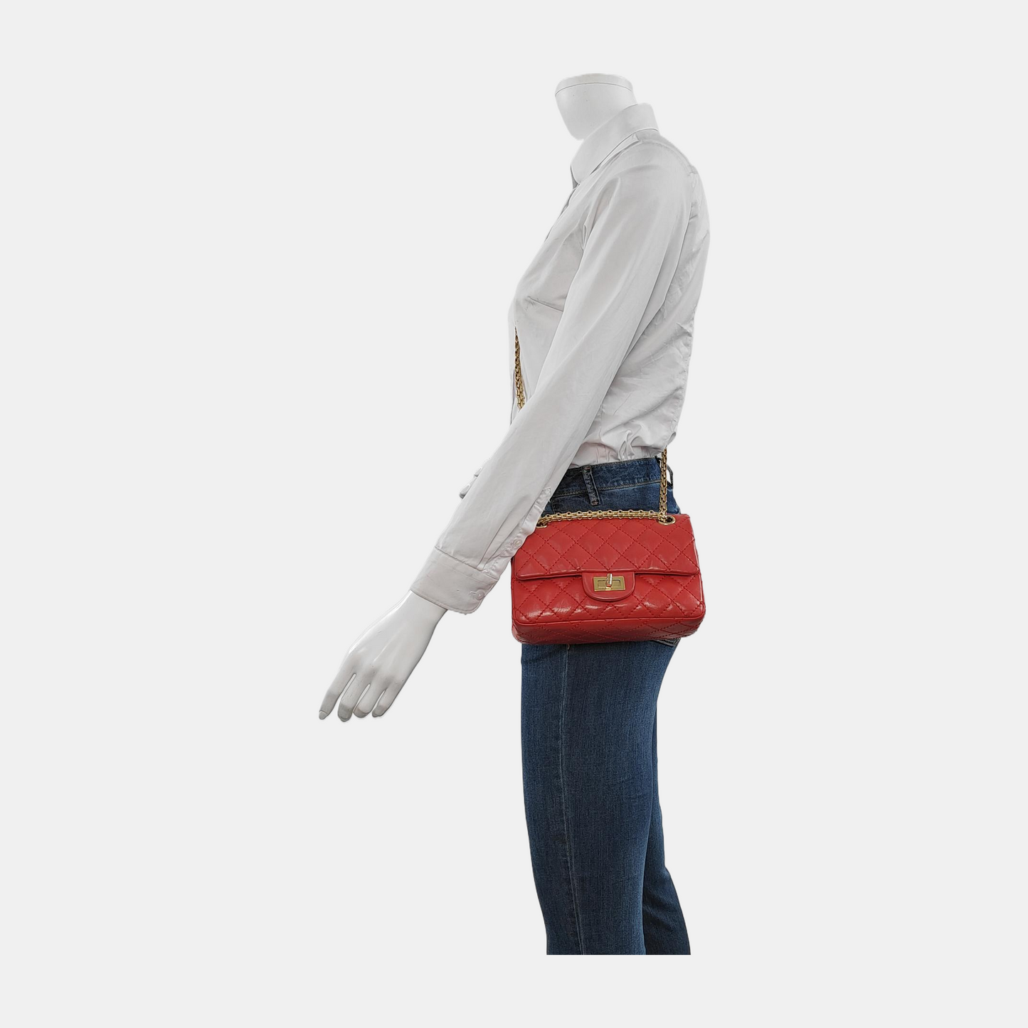 Chanel 2.55 Flap Lambskin -tone Hardware Red Gold Leather Shoulder Bag