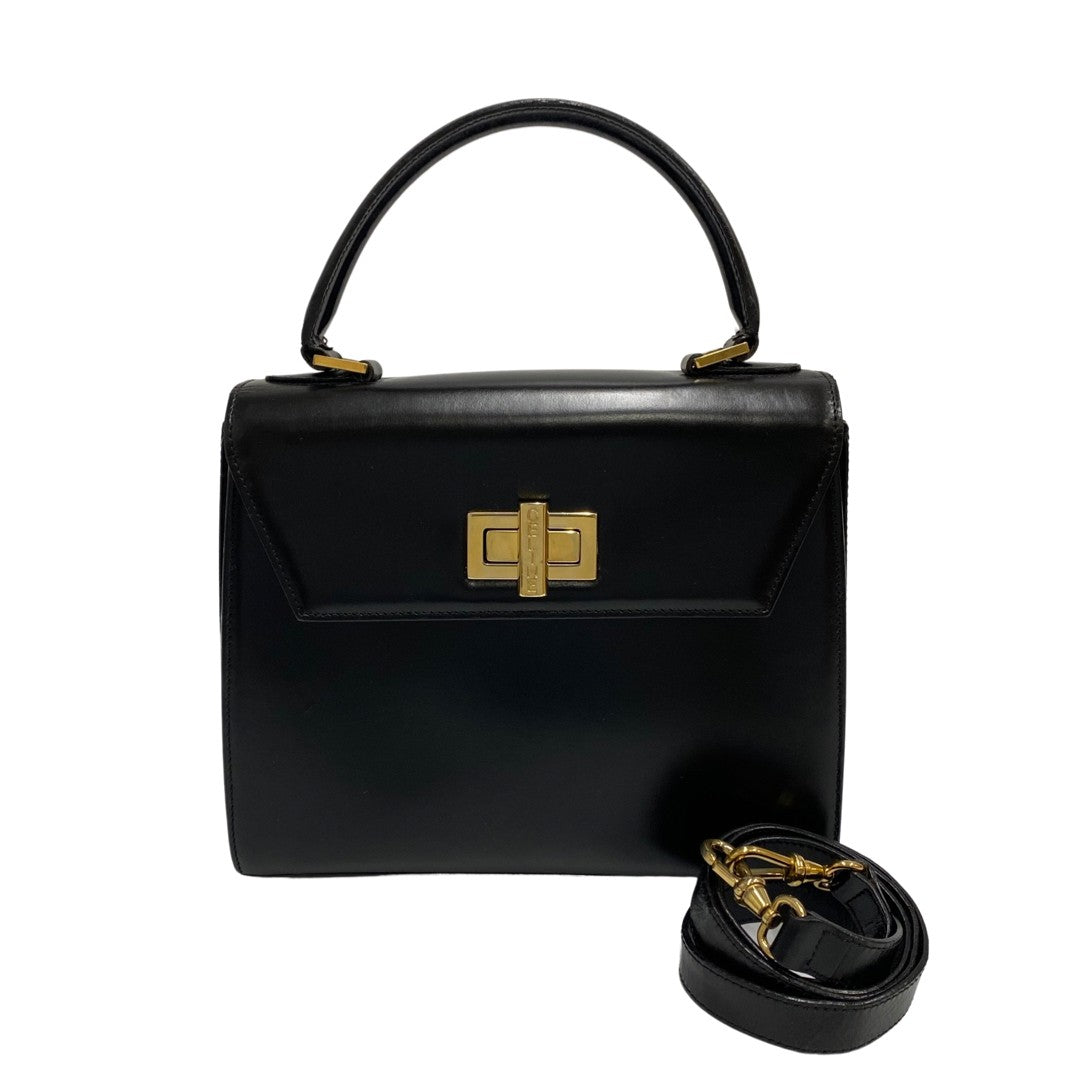 Shoulder Bag Calfskin, Turn Lock Women Leather Black