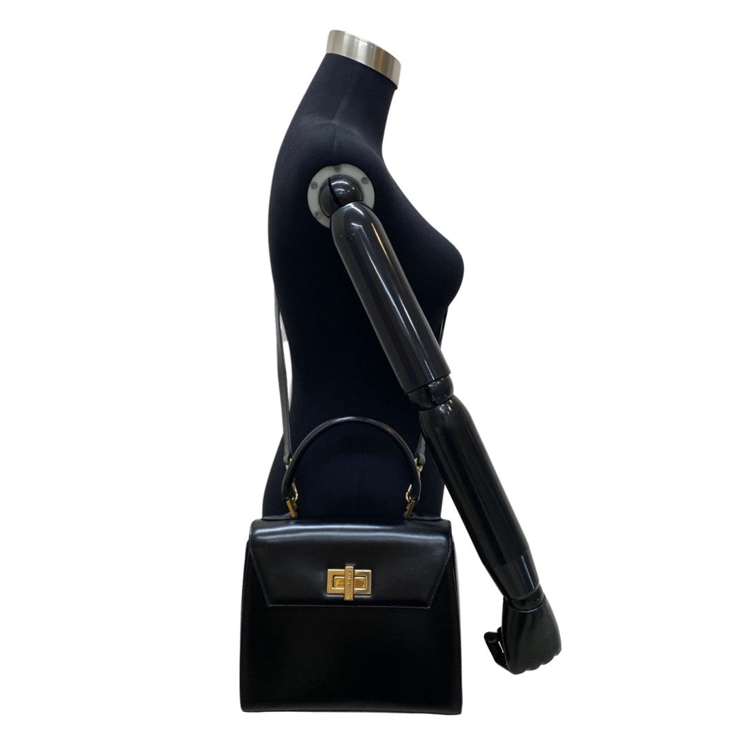Shoulder Bag Calfskin, Turn Lock Women Leather Black