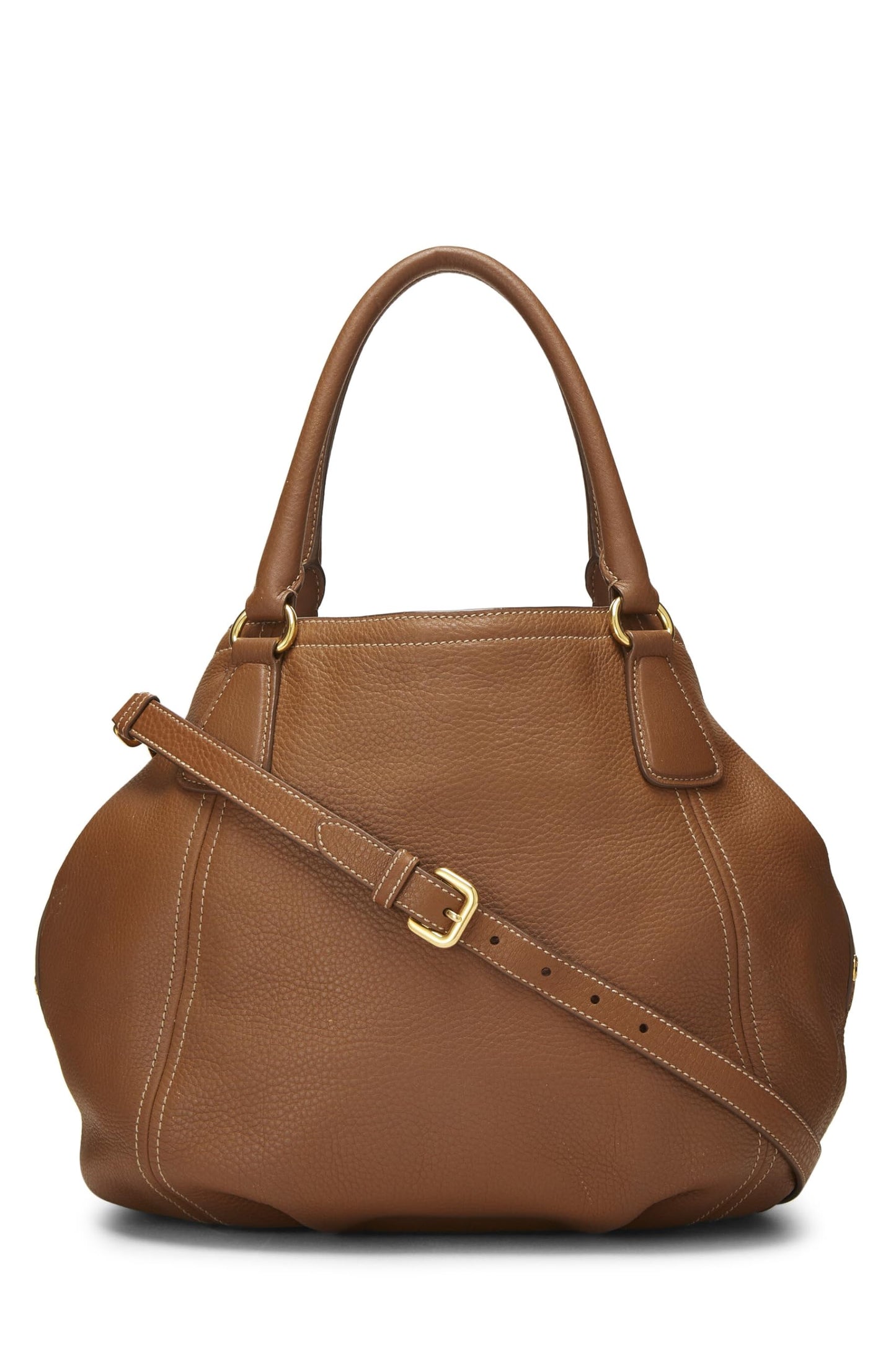Prada Daino Convertible Handbag Vitello Brown Medium Travel Bag