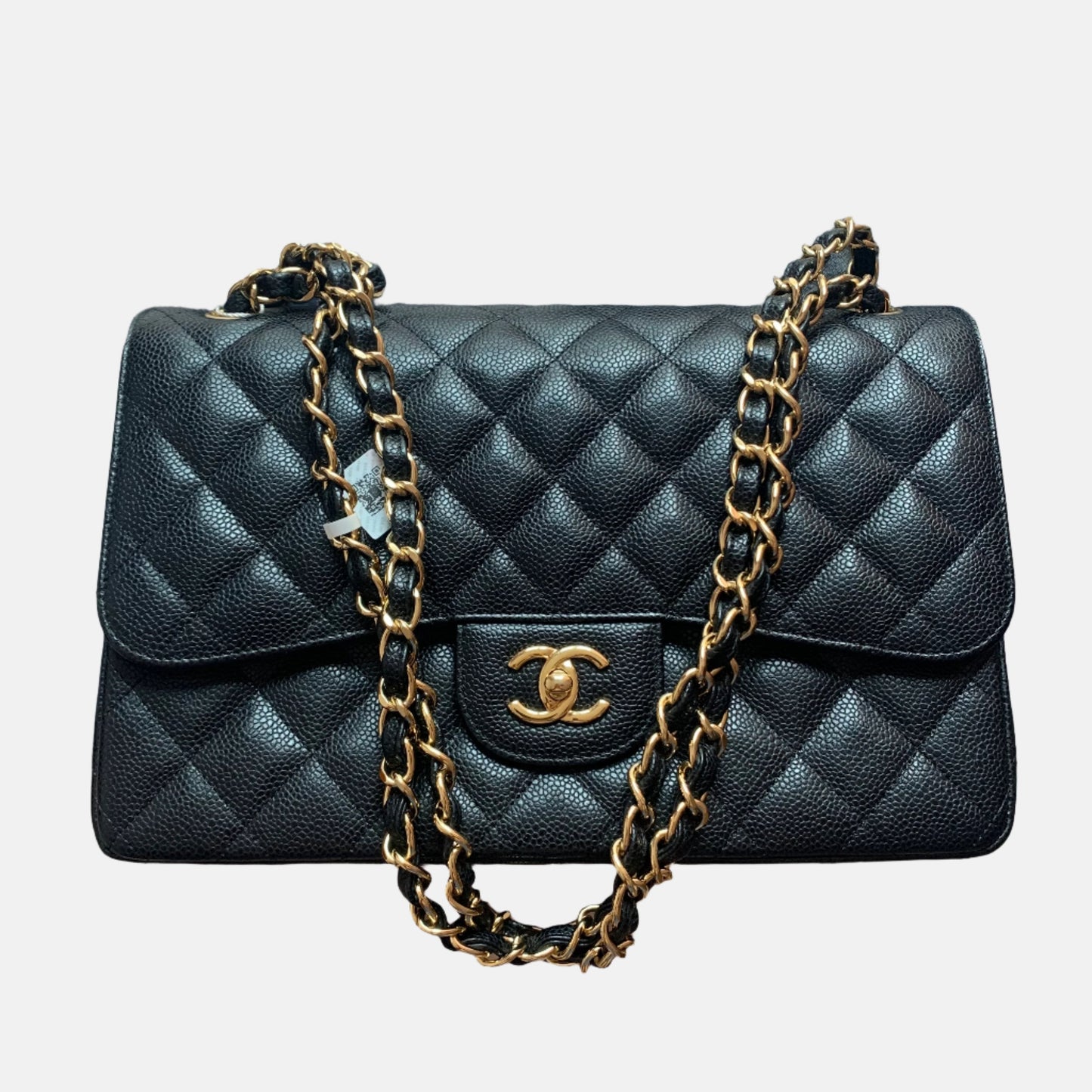 Chanel Classic Flap Jumbo Caviar Double Flap Black Gold Leather Handbag Gold Hardware