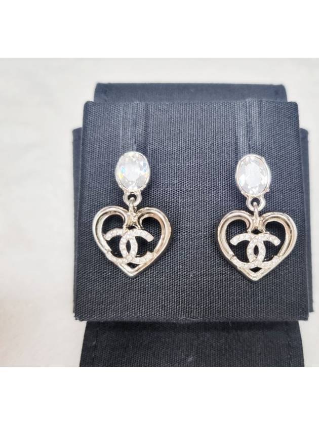 CC Logo Crystal Heart Drop Earrings Gold Chanel