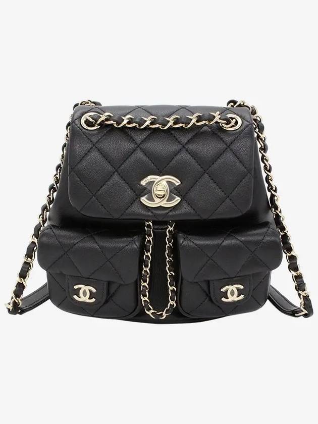 Gold Hardware Two-pocket Calfskin Small Backpack Black Chanel