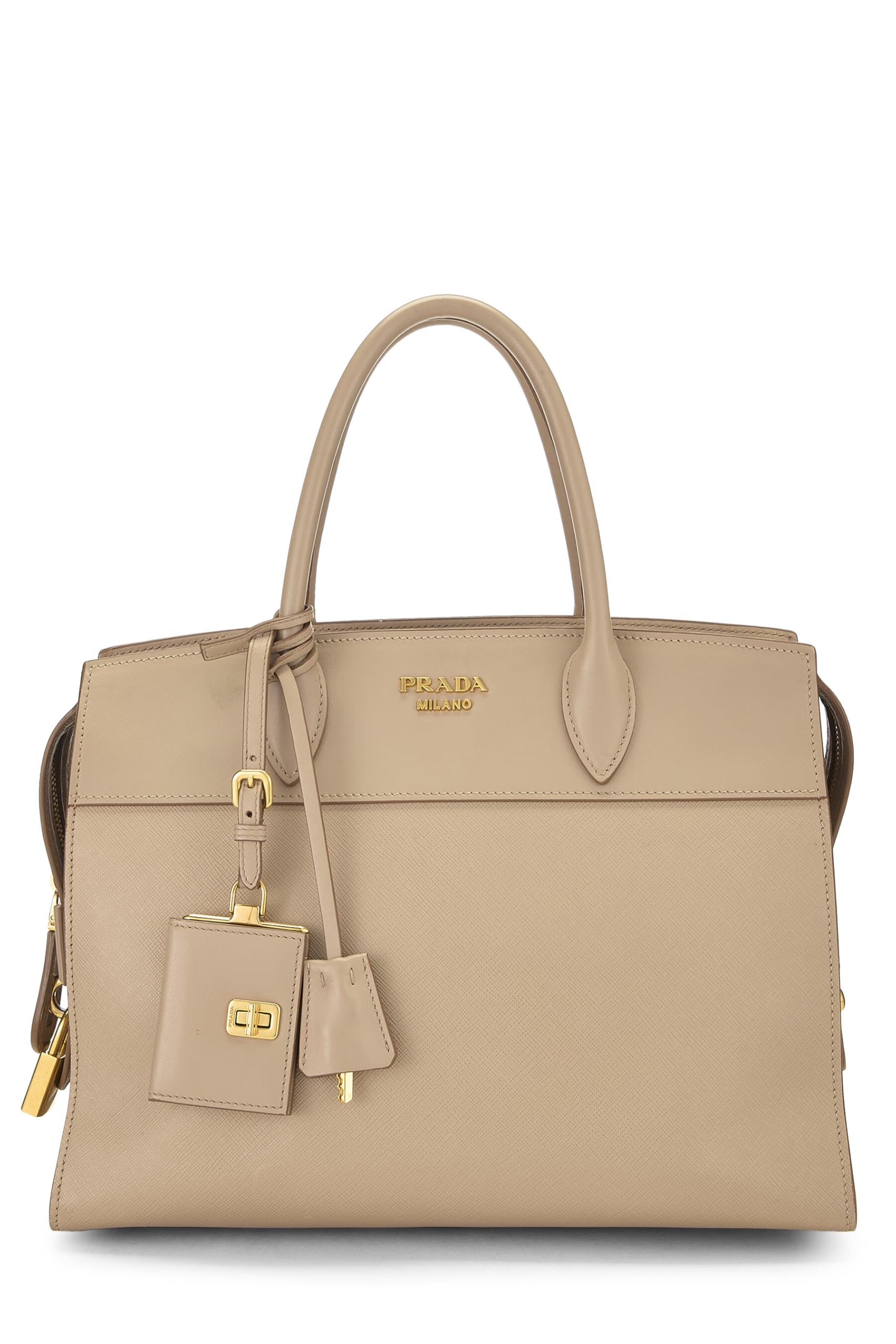 Prada Esplanade Luxury Handbag Saffiano Beige Medium Travel Bag