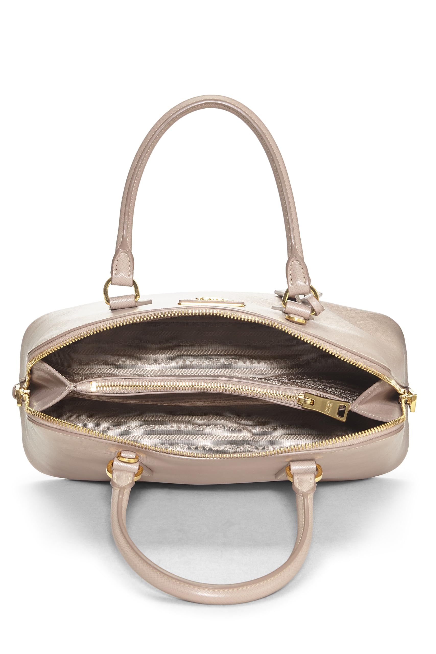 Prada Convertible Handbag Saffiano Beige Small Travel Bag