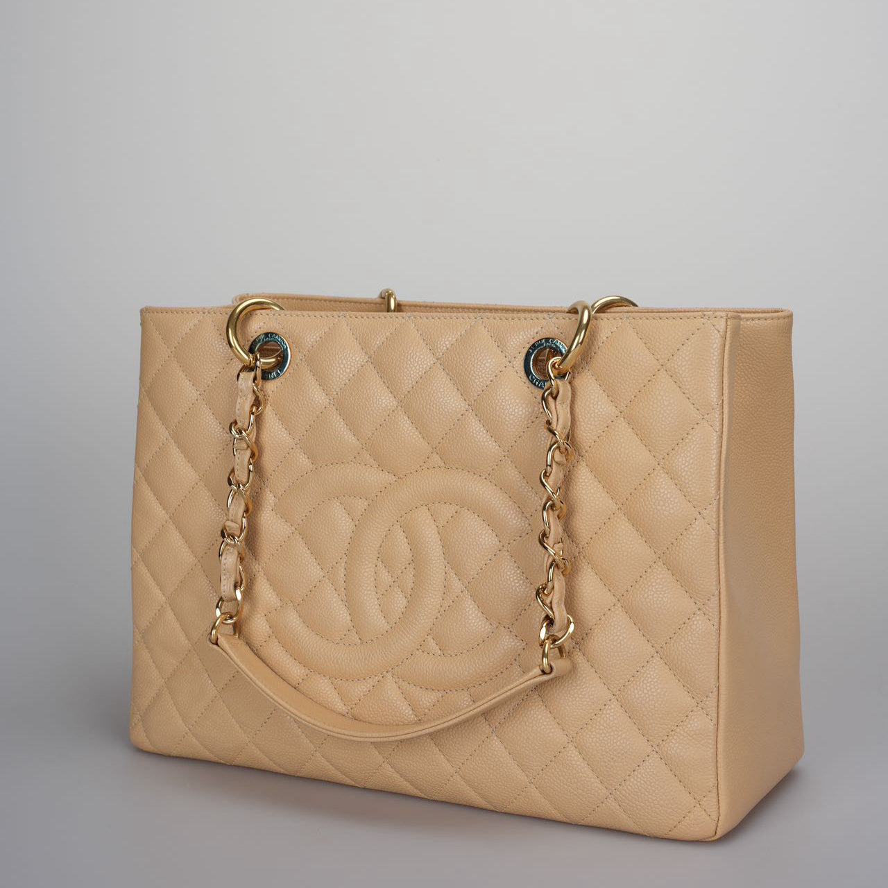 Chanel beige Grand Shopping Tote Beige GST Bag in Caviar Leather with Gold Hardware