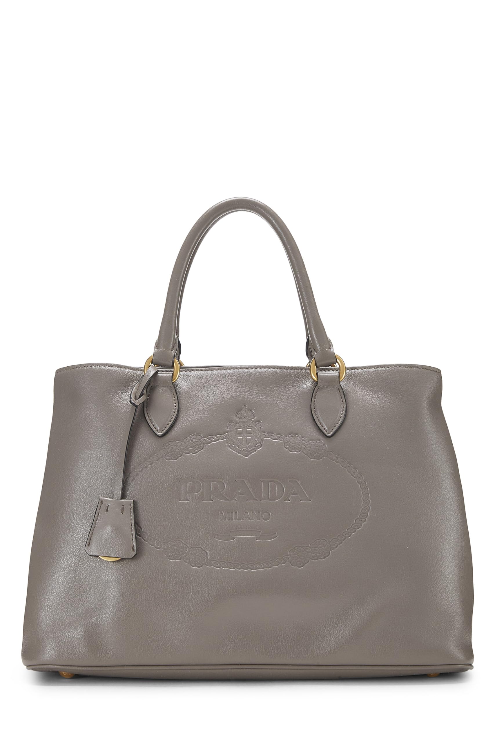Prada Grey Calfskin Side Snap Tote Grey Gray Medium Logo Tote Bag