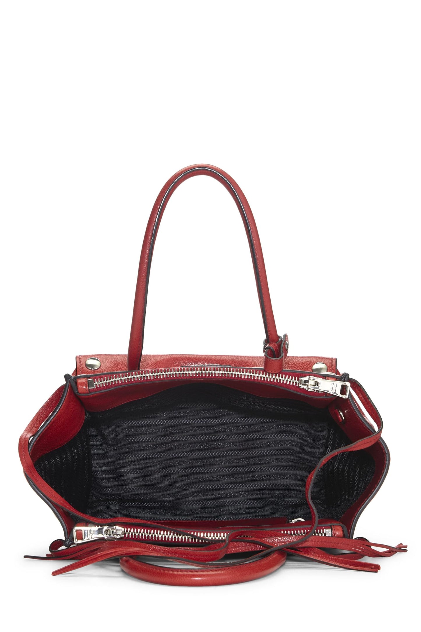 Prada Calfskin Studded Twin Pocket Tote Red Tote Bag