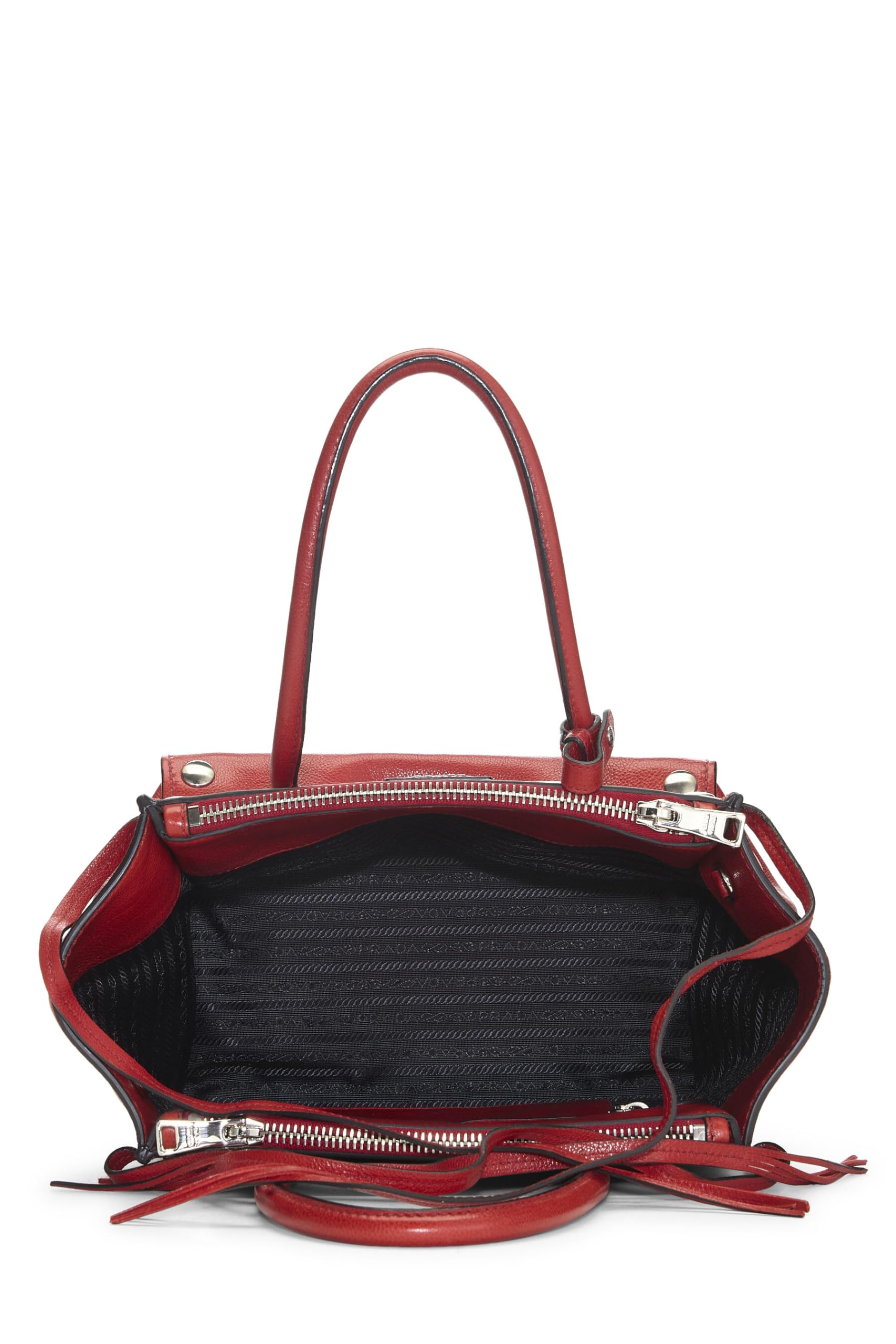 Prada Calfskin Studded Twin Pocket Tote Red Tote Bag