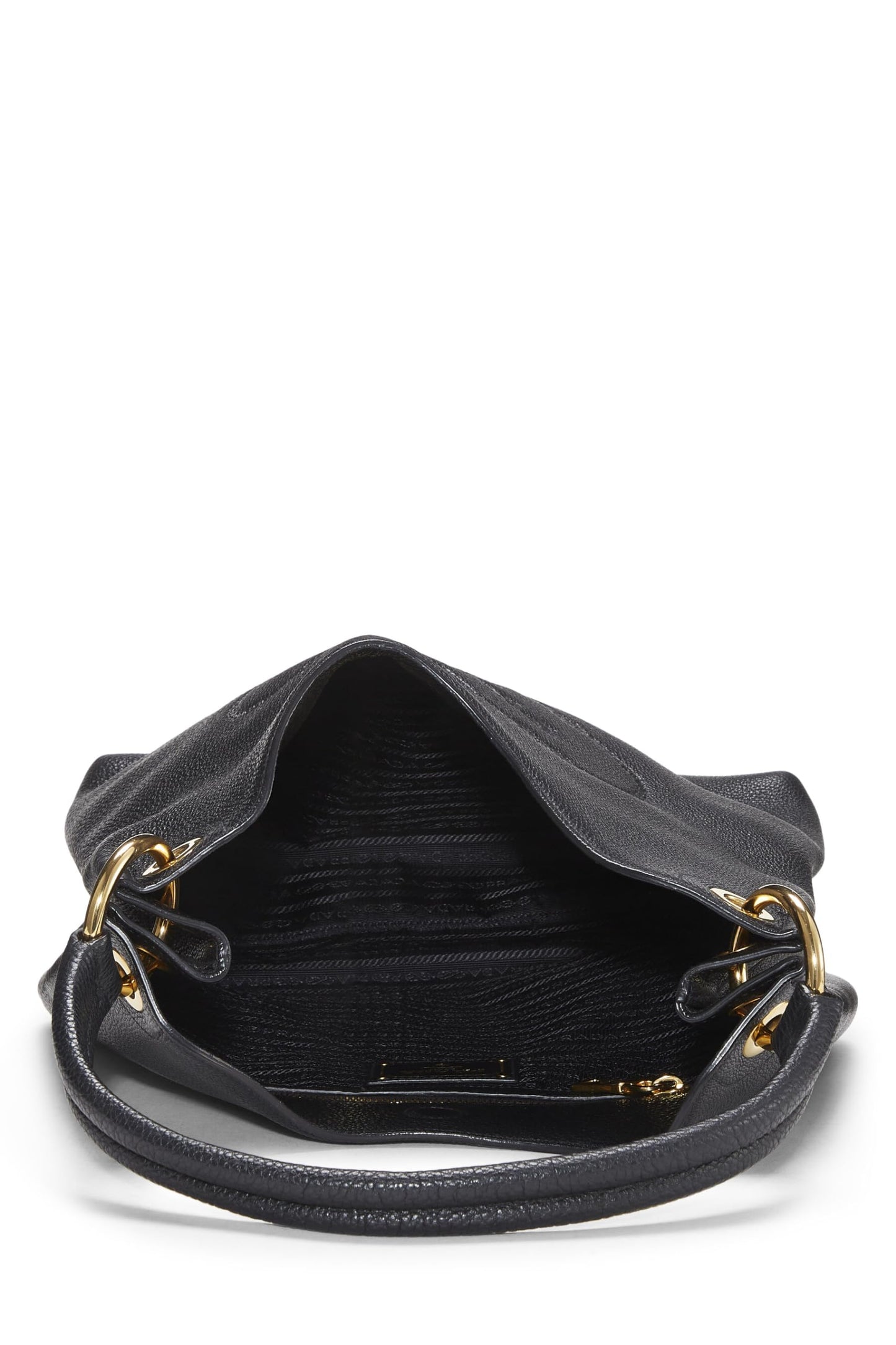 Prada Daino Hobo Vitello Black Logo Shoulder Bag