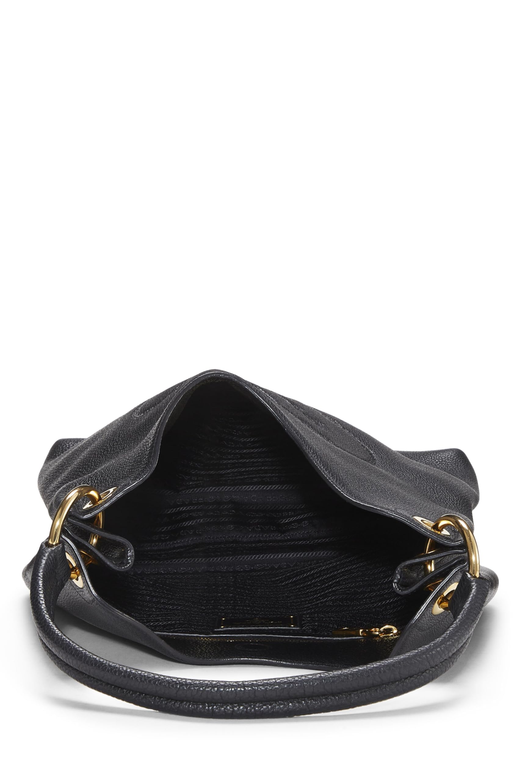 Prada Daino Hobo Vitello Black Logo Shoulder Bag