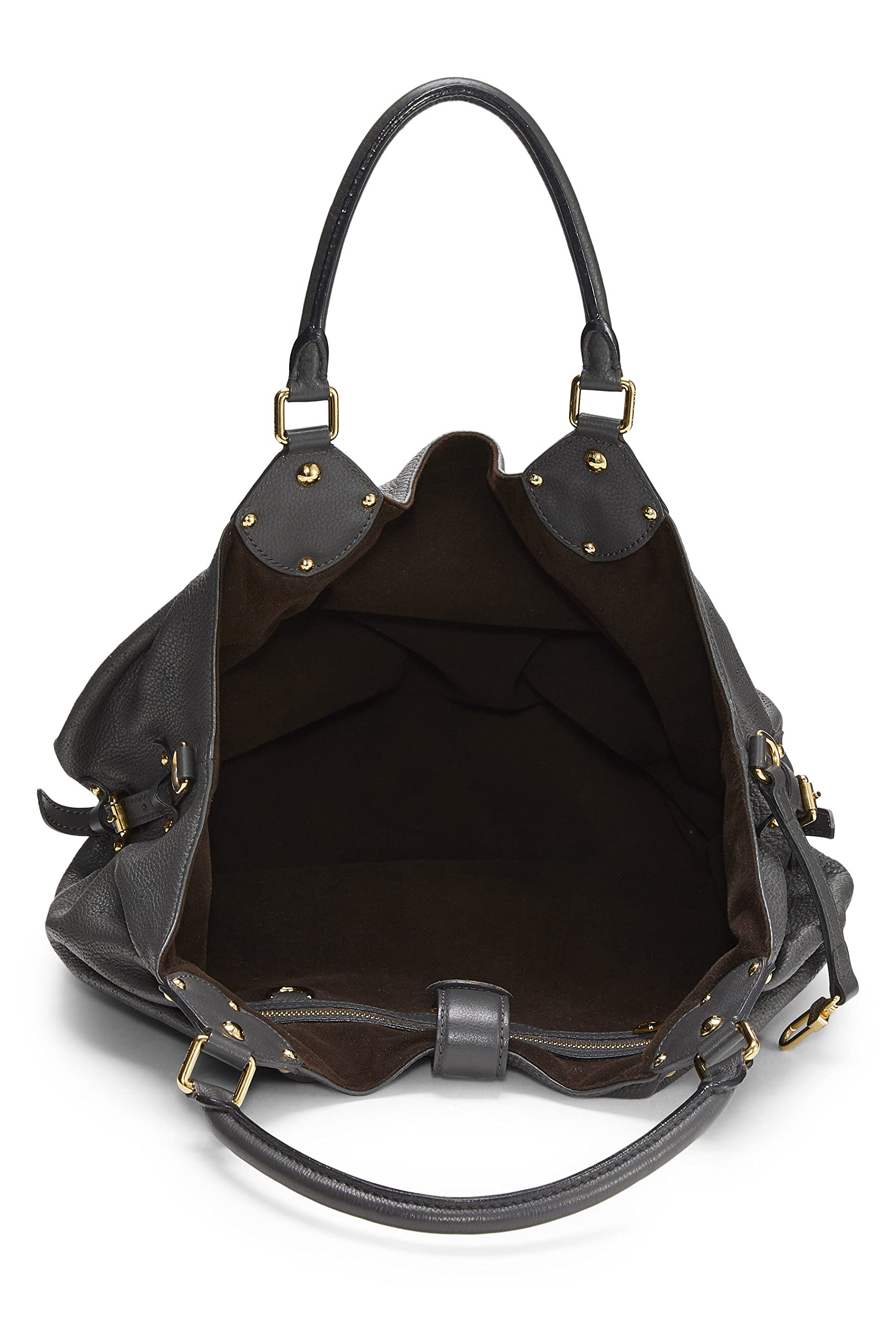 Louis Vuitton,  Black Leather Monogram Mahina Large, Grey