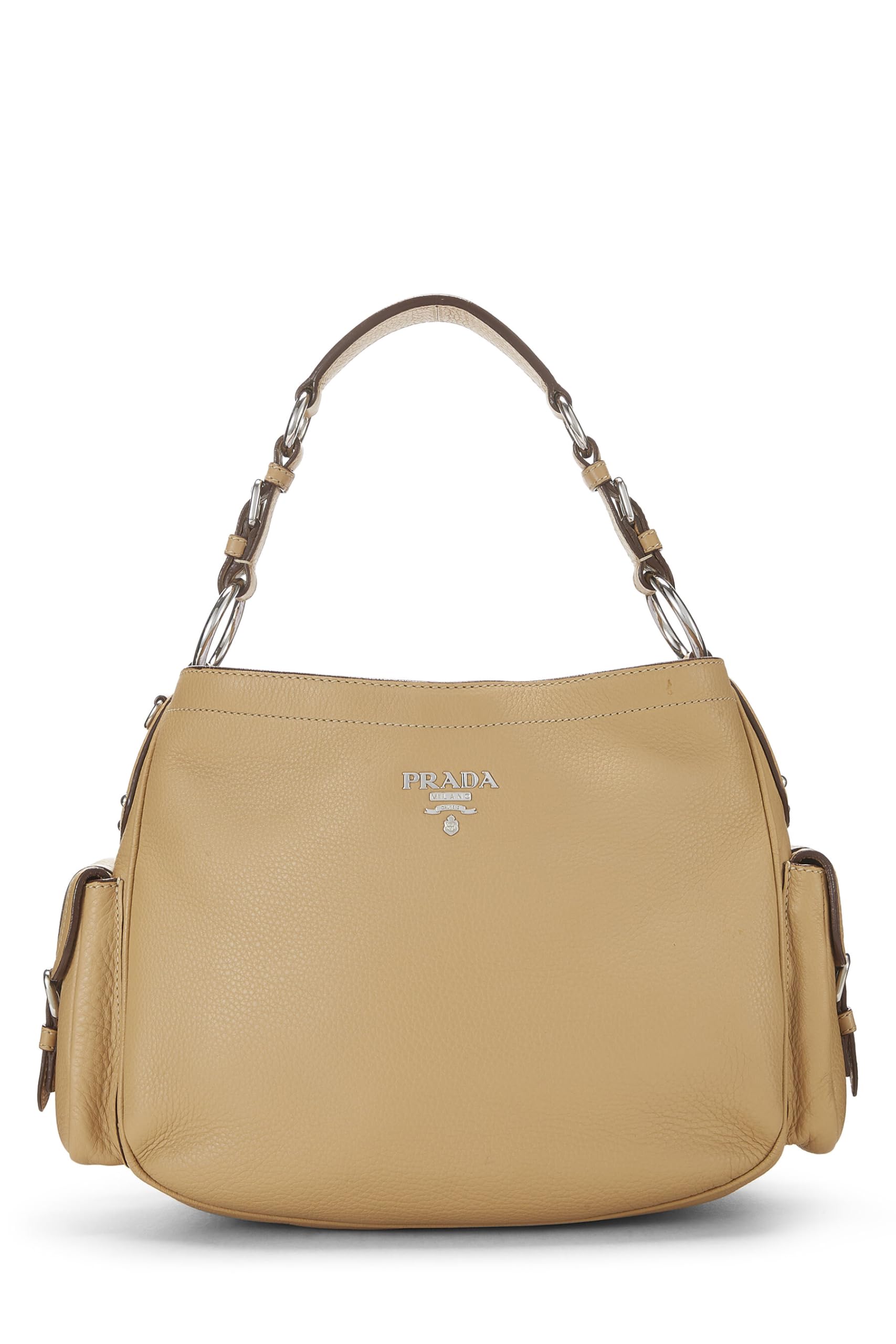 Prada Daino Side Pocket Hobo Vitello Beige Shoulder Bag