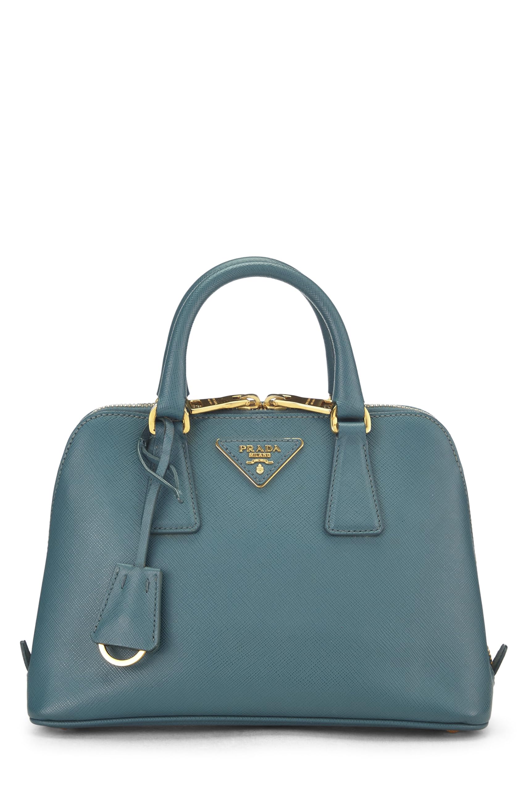Prada Promenade Luxury Handbag Leather Saffiano Blue Travel Bag