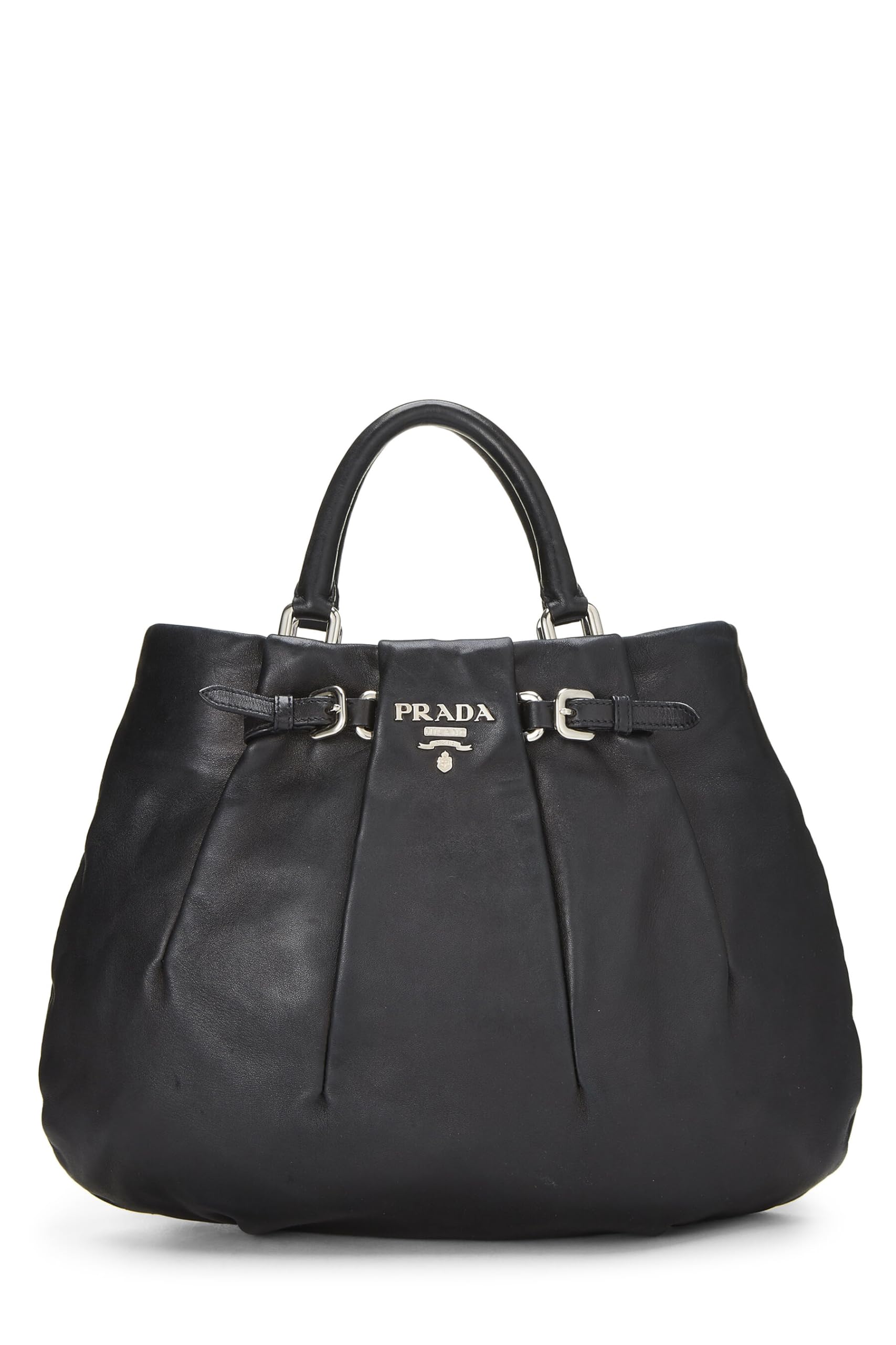 Prada Calfskin Convertible Handbag Black Travel Bag