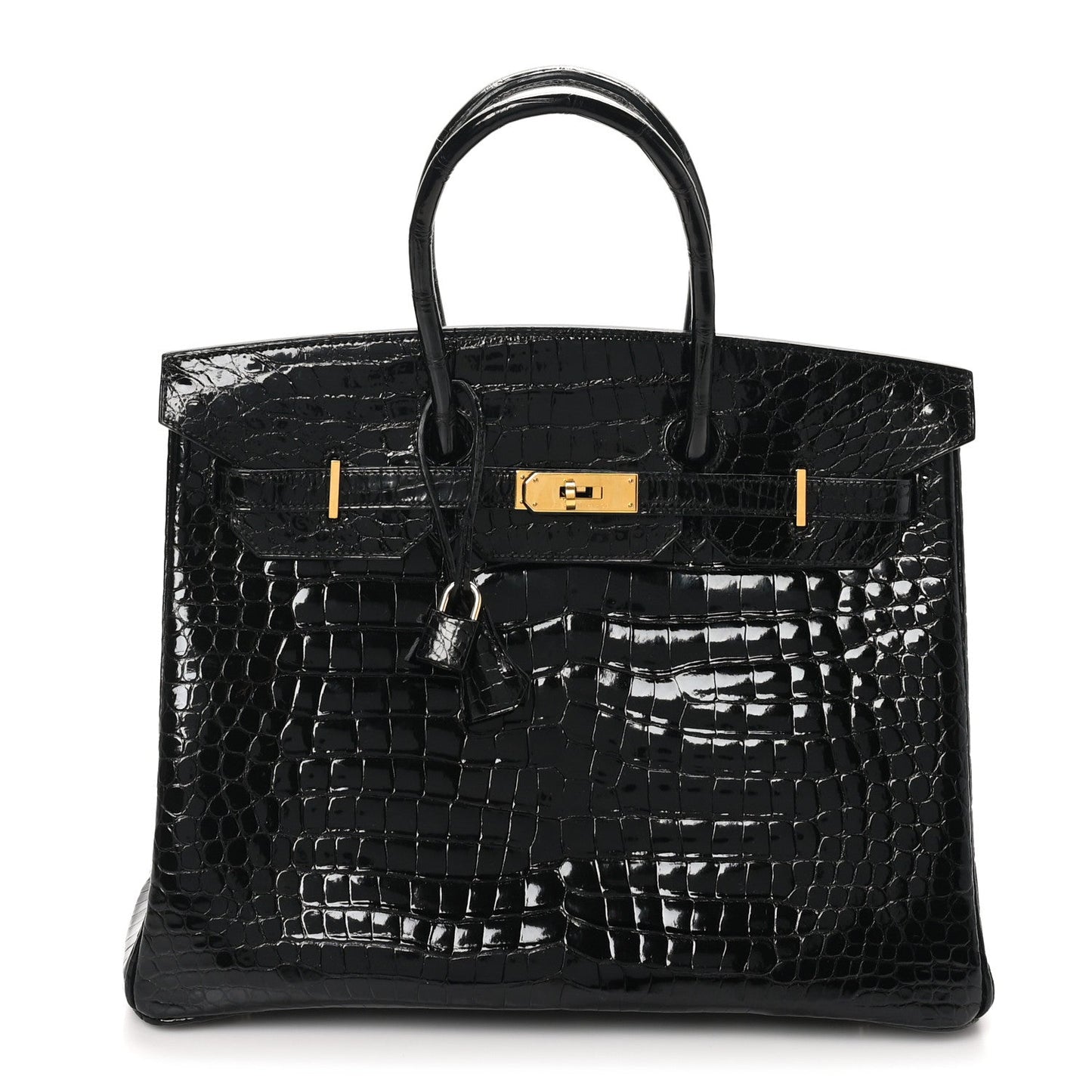 Hermes Shiny Porosus Crocodile Birkin Handbag Black Travel Bag 35 Black 1665761