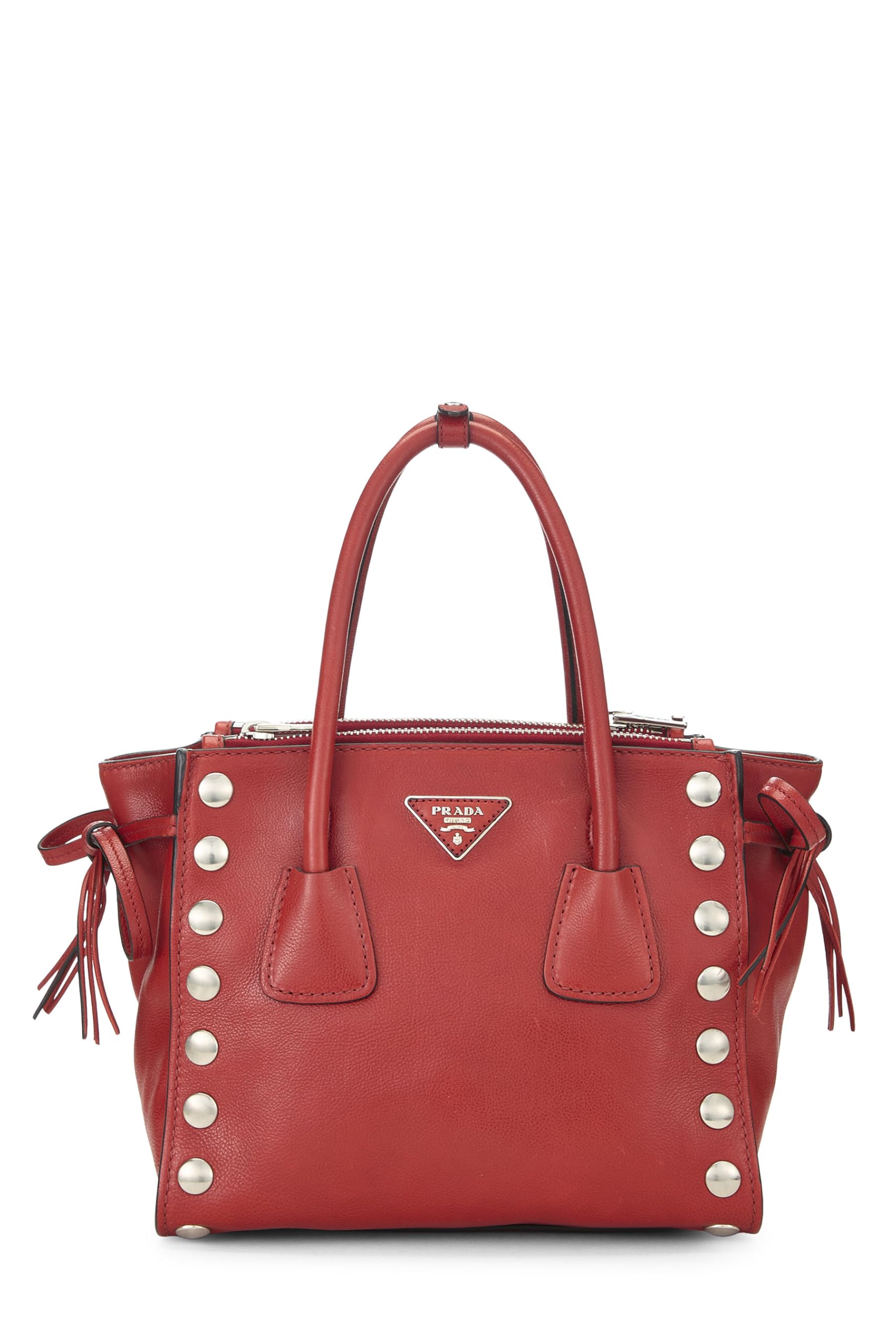 Prada Calfskin Studded Twin Pocket Tote Red Tote Bag