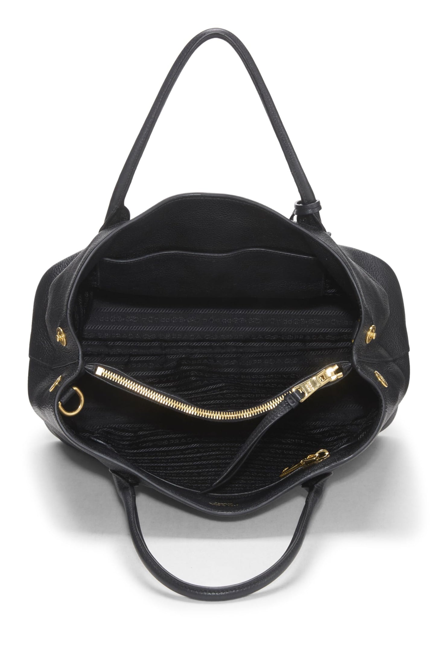 Prada Daino Double Snap Tote Vitello Black Medium Tote Bag