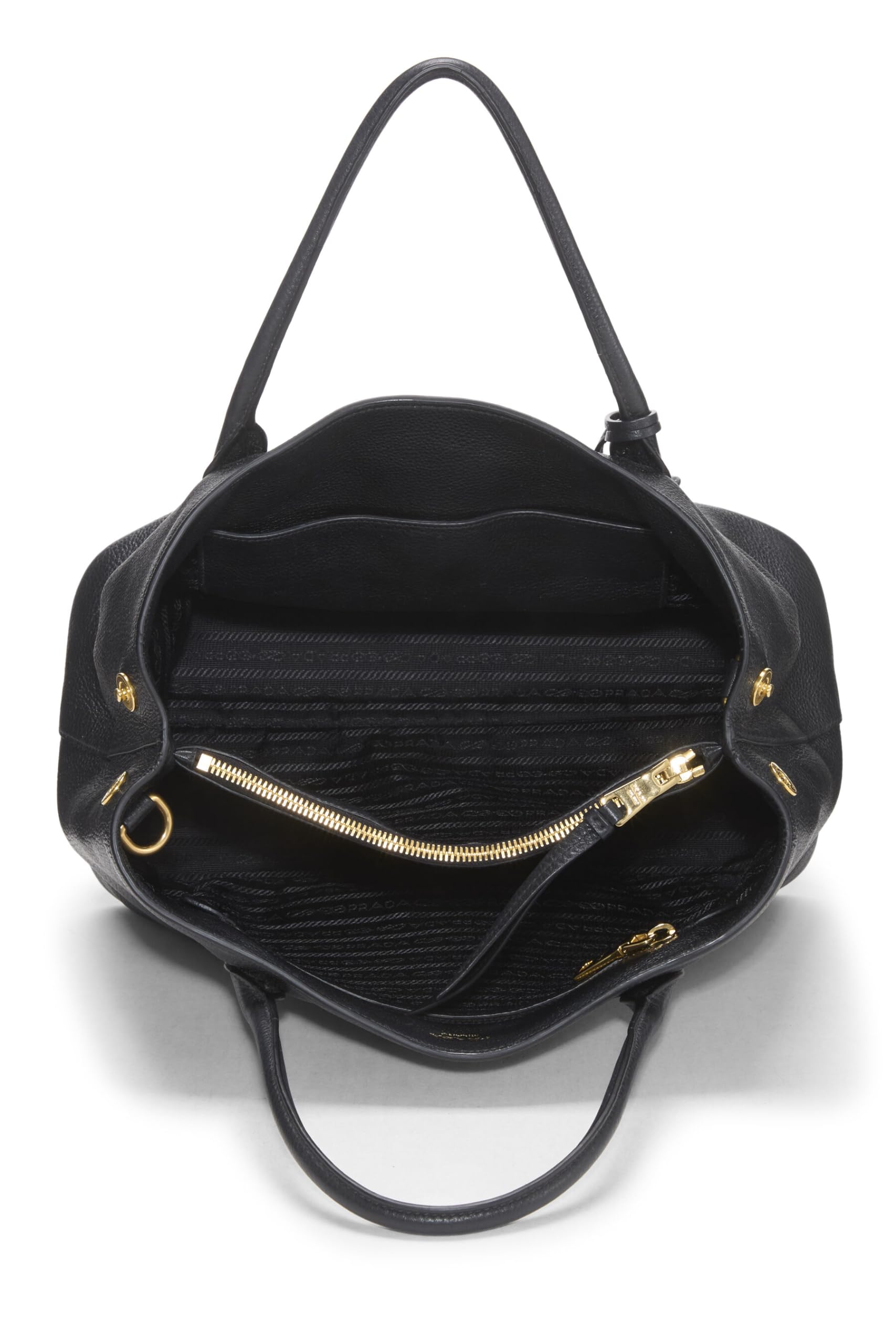 Prada Daino Double Snap Tote Vitello Black Medium Tote Bag