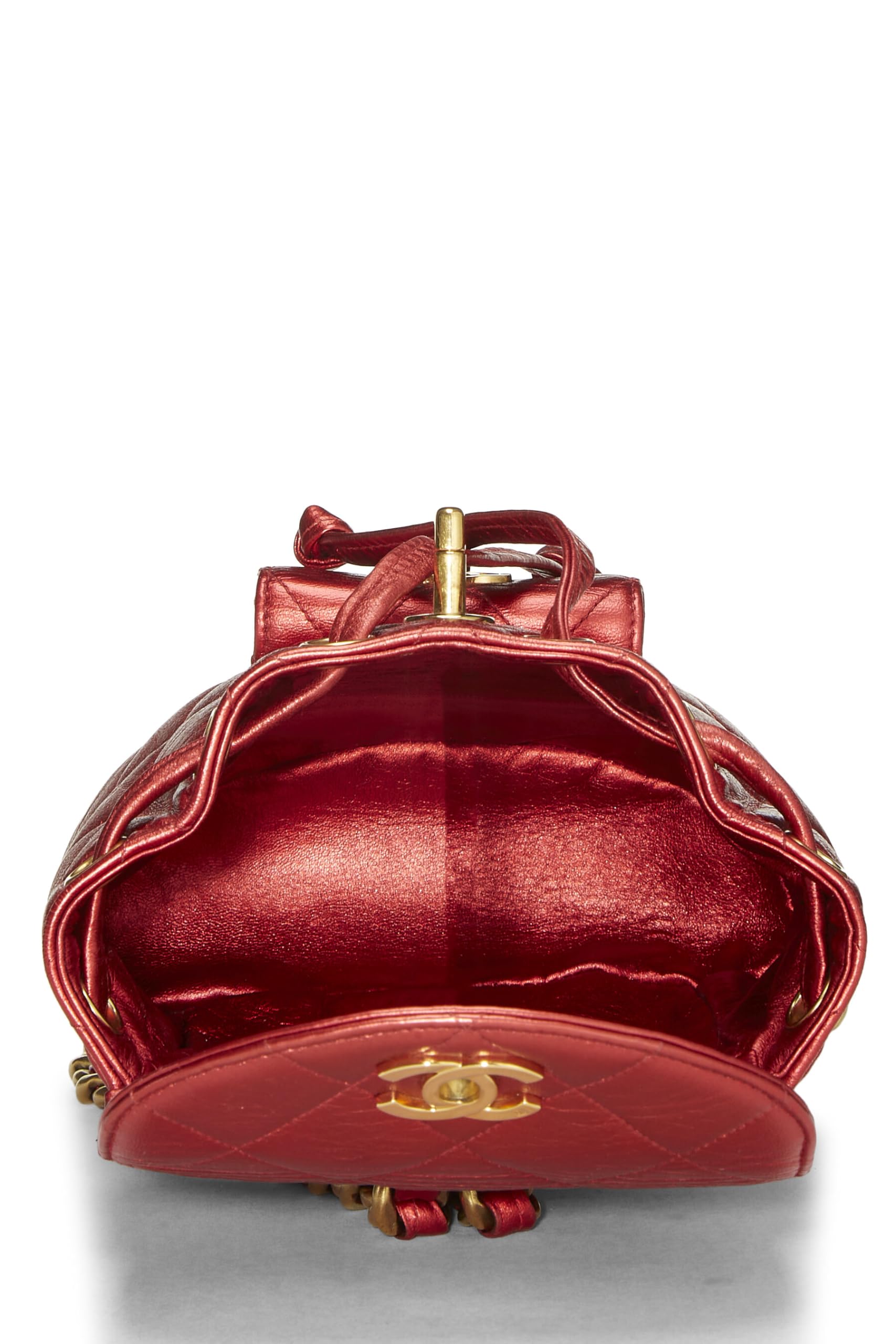 Chanel,red Metallic Leather Classic Backpack Mini,red