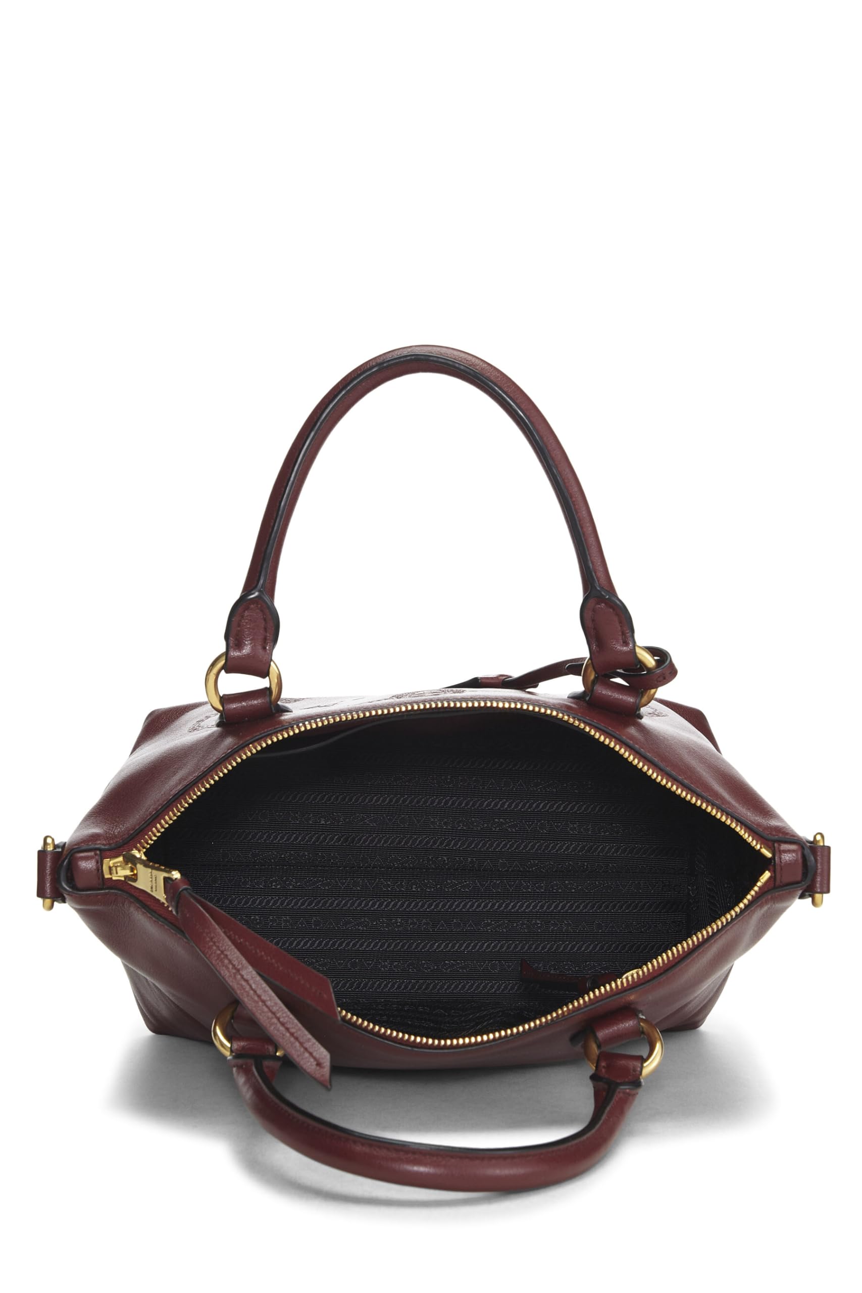 Prada Burgundy Calfskin Convertible Handbag Burgundy Logo Embossed Travel Bag