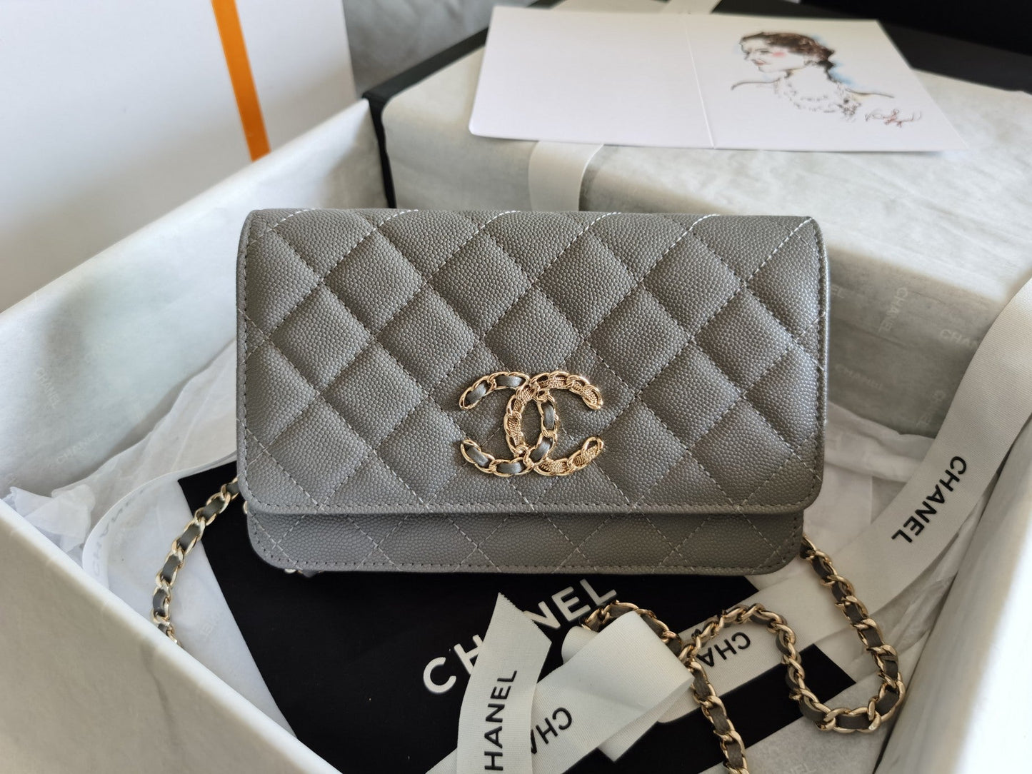 CHLMini 7in 18.5cm Grey Flap Mini Bag