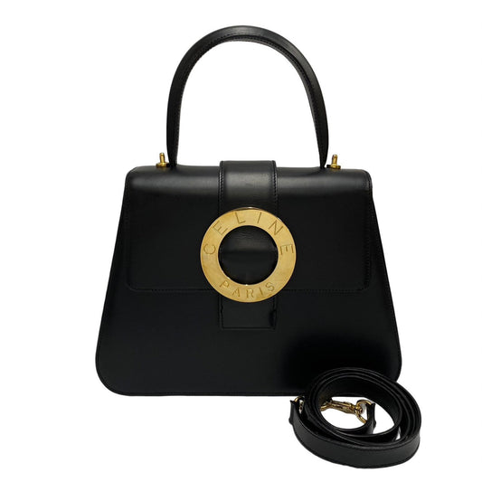 Shoulder Bag Calfskin, Circle Metal Way Women Leather Black