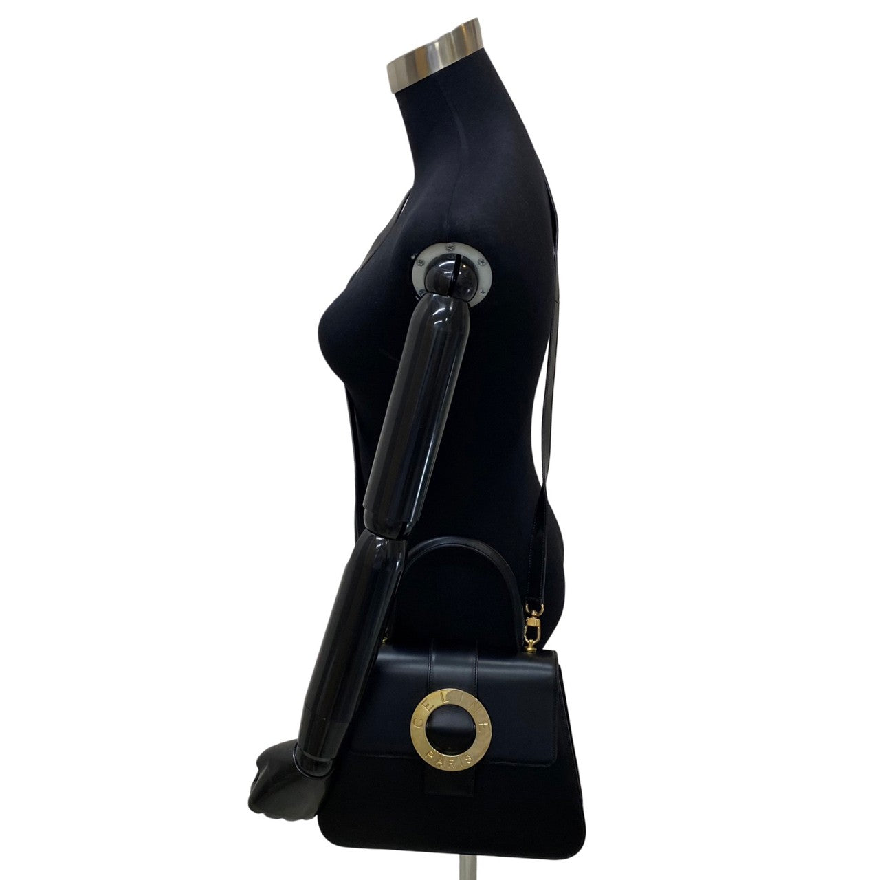 Shoulder Bag Calfskin, Circle Metal Way Women Leather Black
