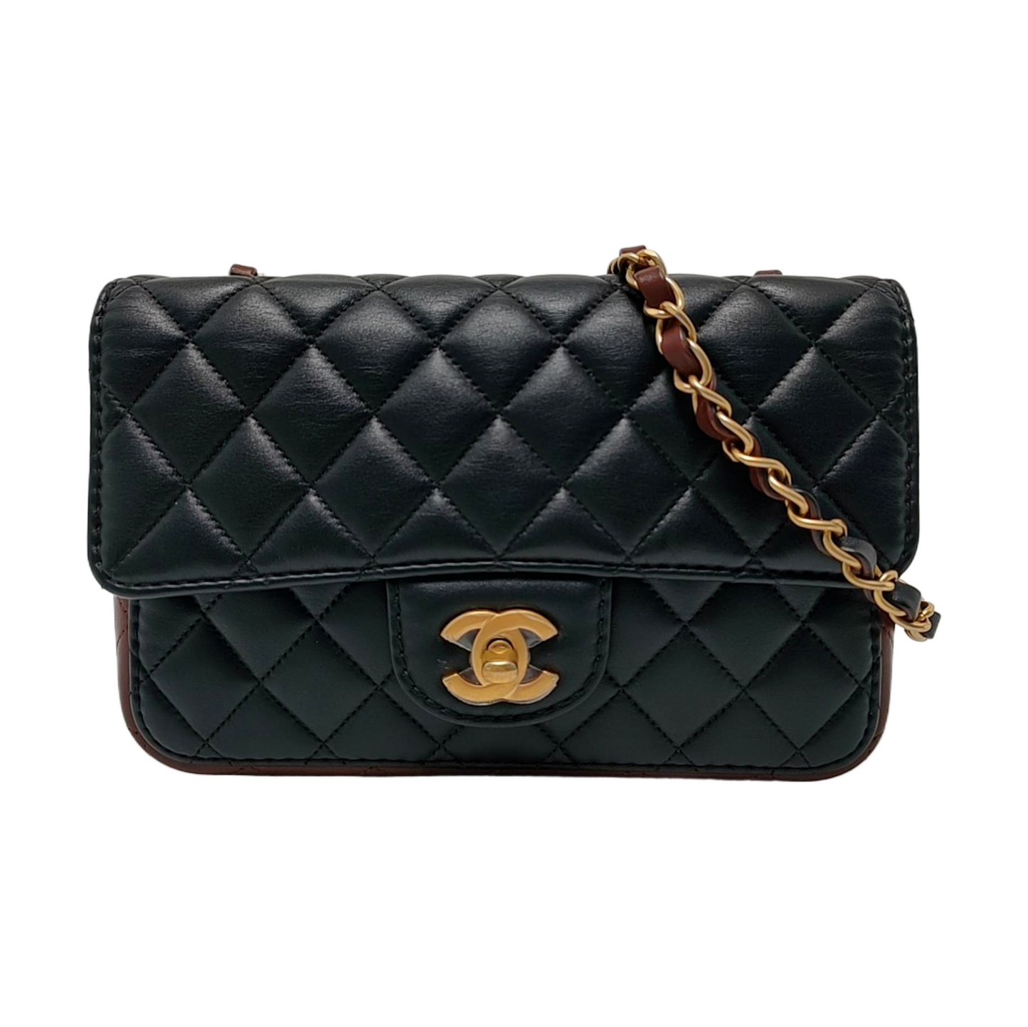 Chanel Classic Flap Rectangular Burgundy Lambskin Hardware Black Gold Leather Mini Bag Gold Hardware
