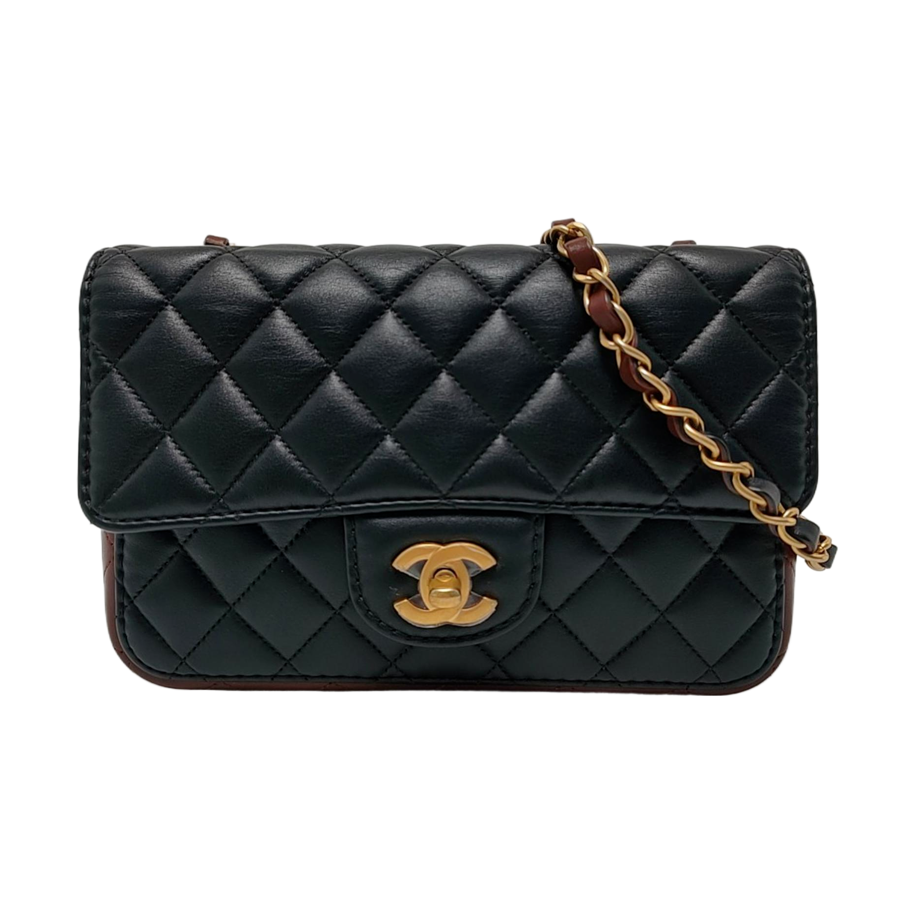 Chanel Classic Flap Rectangular Burgundy Lambskin Hardware Black Gold Leather Mini Bag Gold Hardware