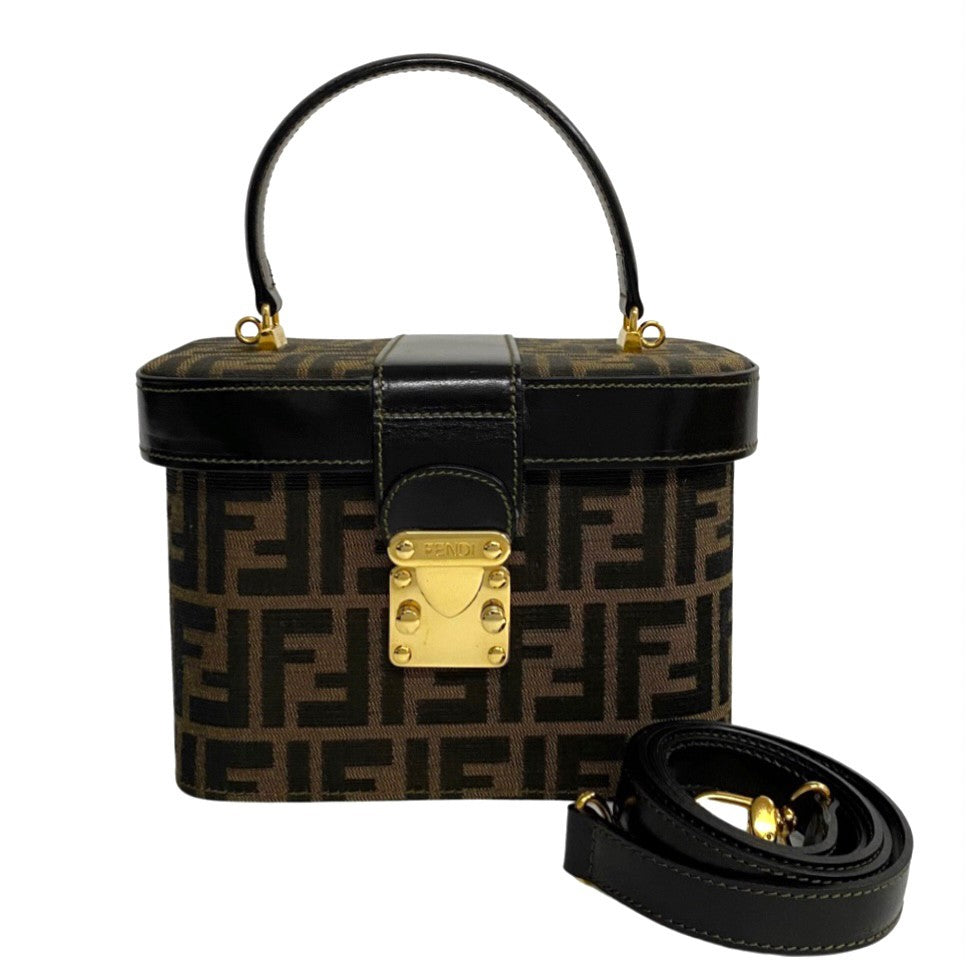 Fendi Shoulder Bag Zucca Women Leather Canvas Black