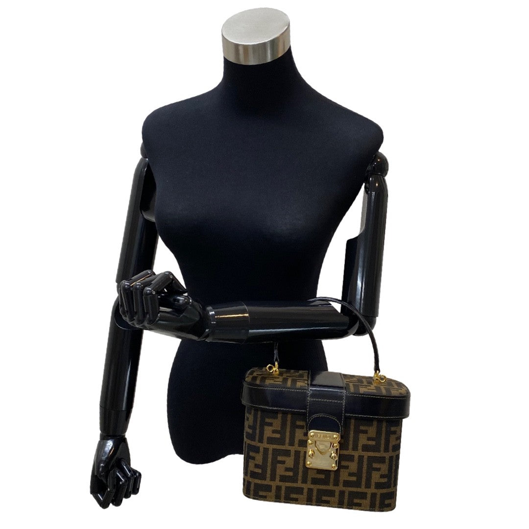 Fendi Zucca 2Way Handbag Leather Canvas Travel Bag