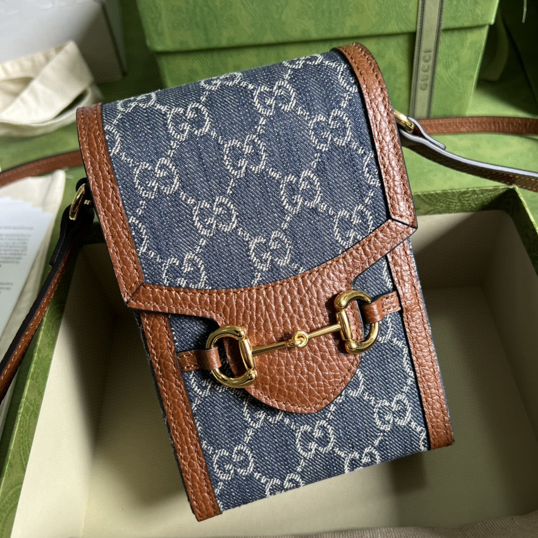 gg Horsebit Ivory gg Jacquard Denim Blue Mini Bag
