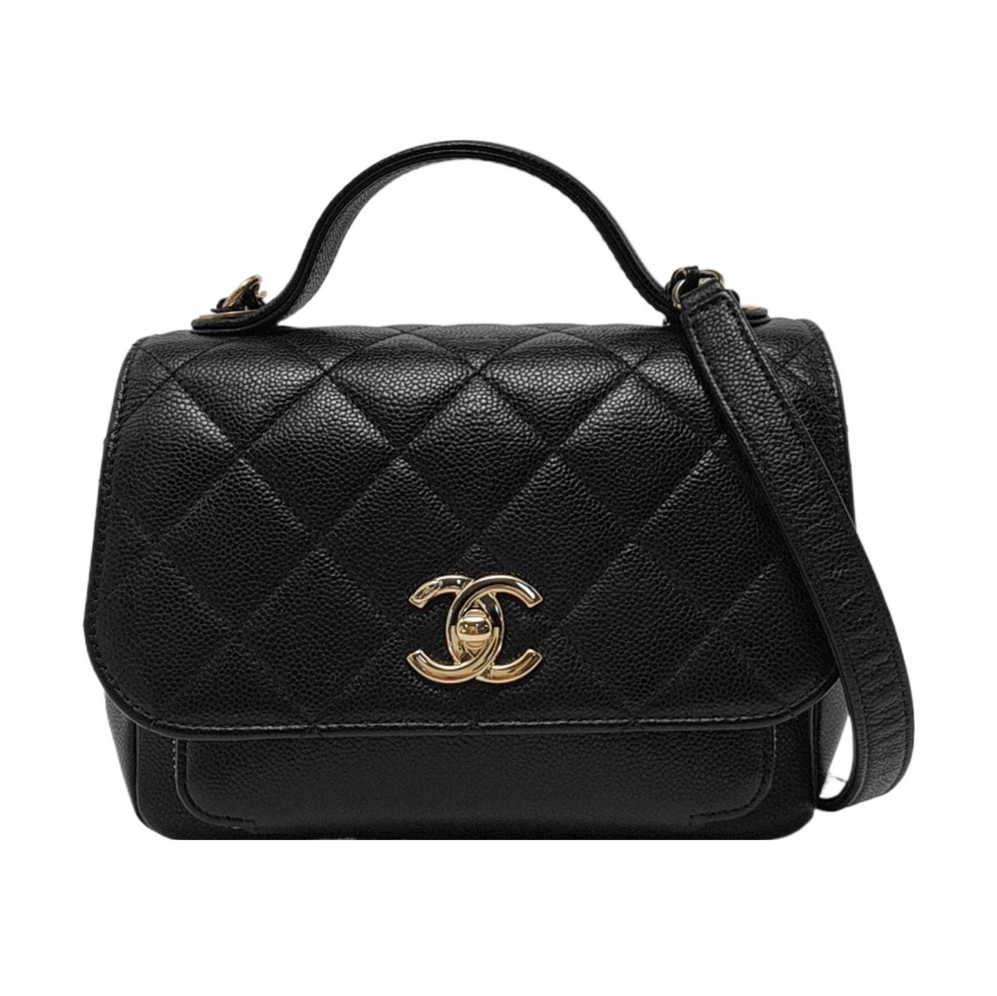 Chanel Business Affinity Caviar Top Handle Black Small Leather Crossbody Bag