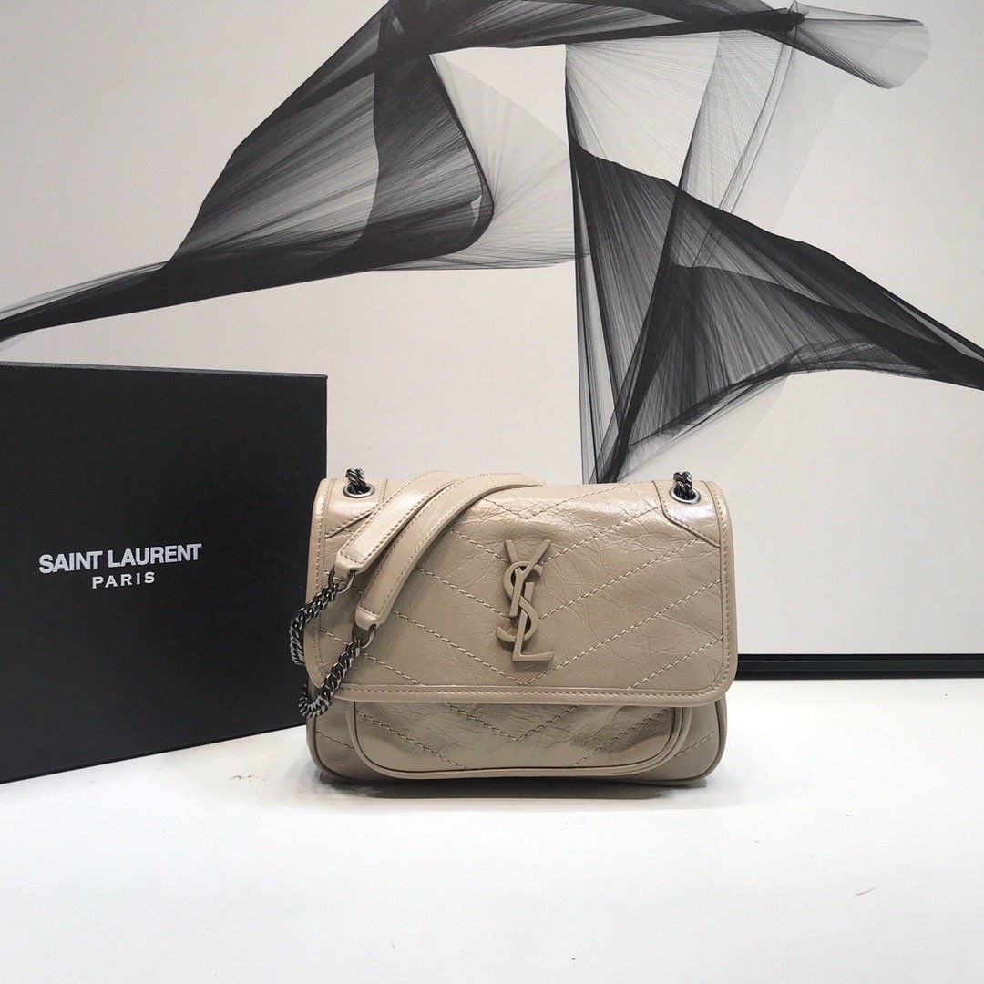 YSL Saint Laurent Niki Shoulder Bag Monogram Chain Beige For Women