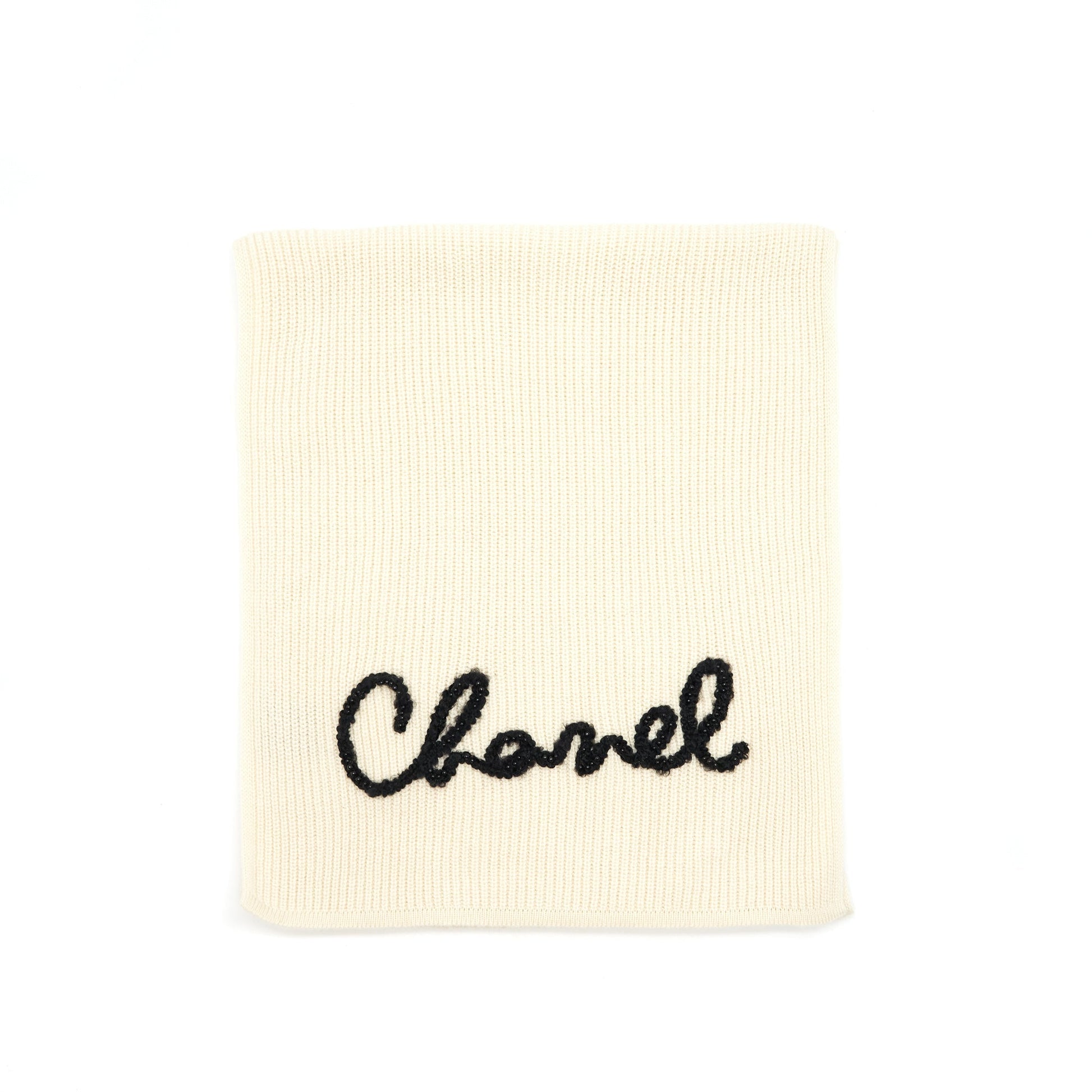 Chanel Stole Cashmere Scarf 180x40cm Ivory