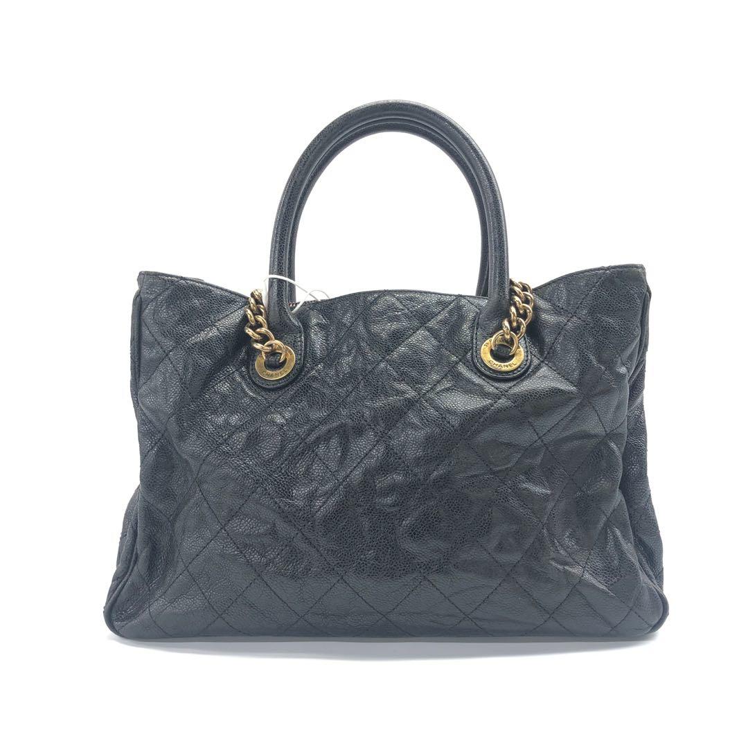 Chanel Shiva Quilted Shiny Caviar Hardware Black Gold Leather Tote Bag