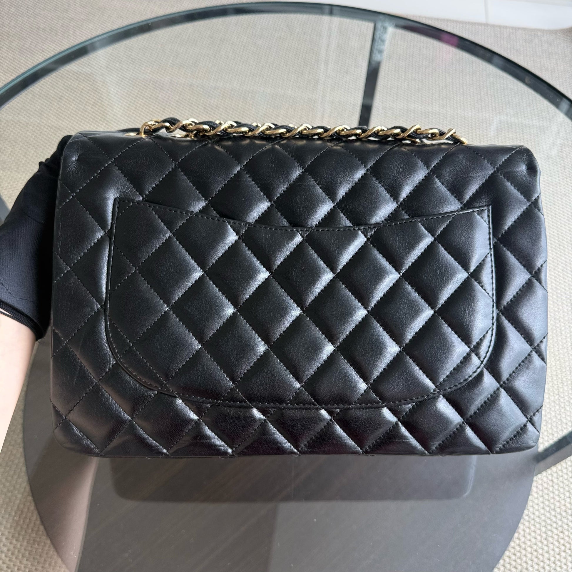 Chanel Classic Flap Jumbo - 30CM Single Flap Quilted Lambskin Black Gold Hardware Series 13